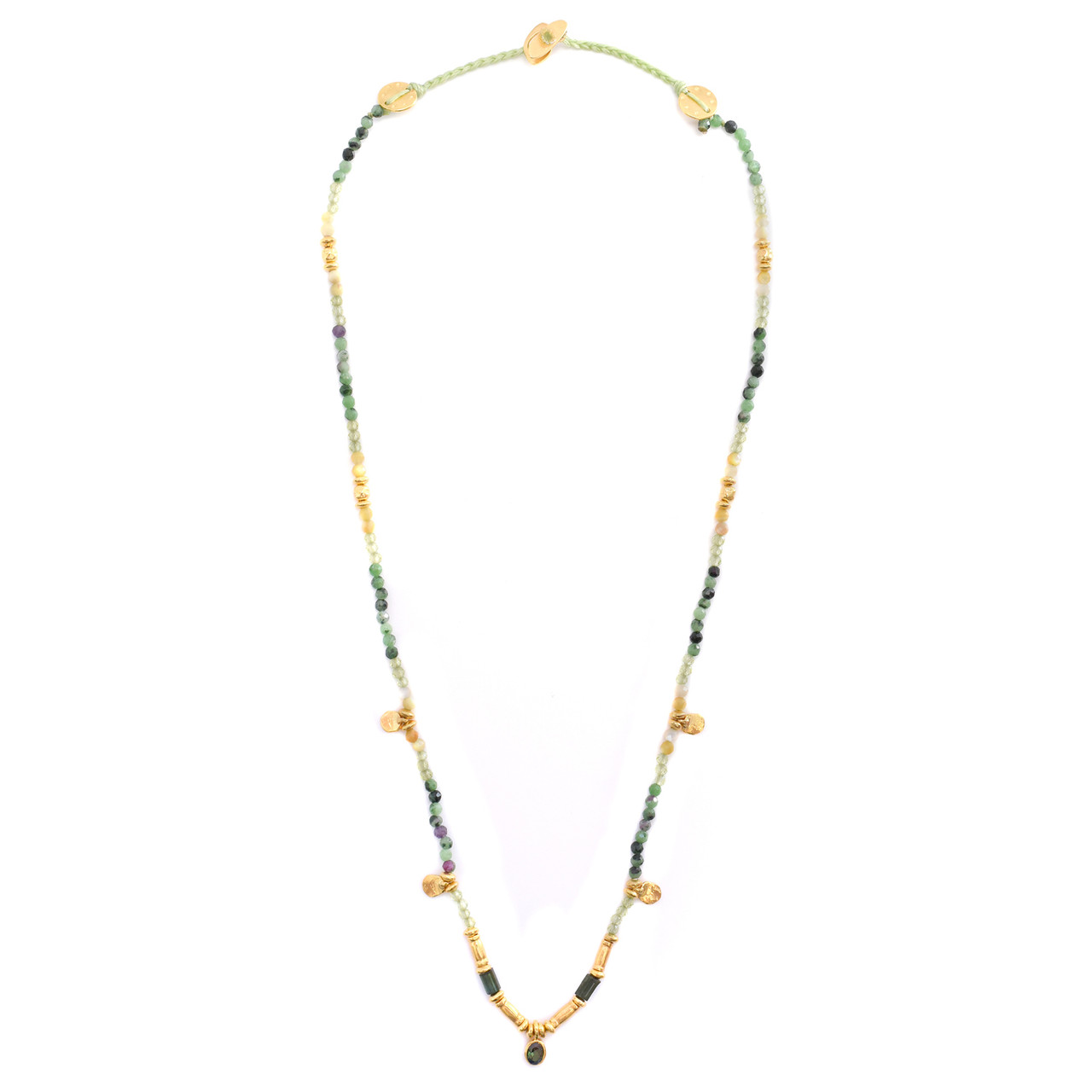 Smarties Gold Plated Beaded Necklace with Zoisite, Peridot & Agate, Mary Gaitani, tomfoolery