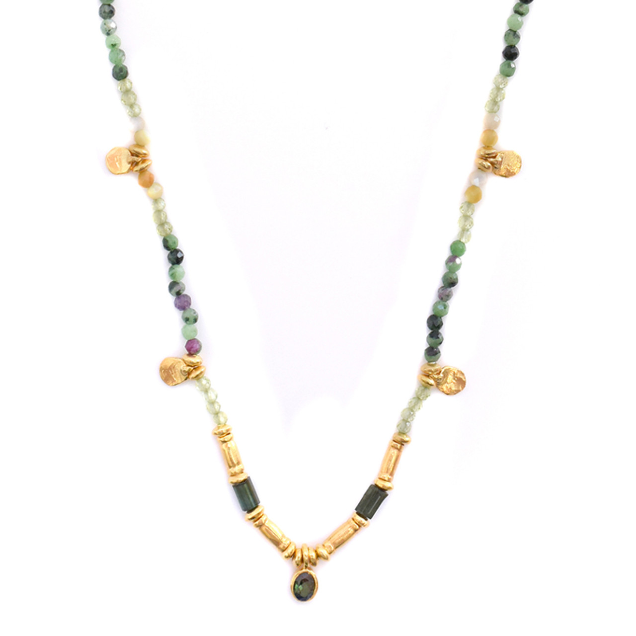 Smarties Gold Plated Beaded Necklace with Zoisite, Peridot & Agate, Mary Gaitani, tomfoolery
