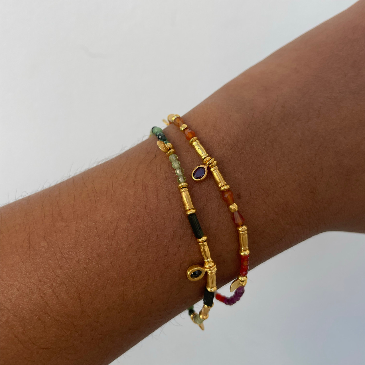 Smarties Gold Plated Beaded Bracelet with Ruby, Carnelian & Labradorite, Mary Gaitani, tomfoolery