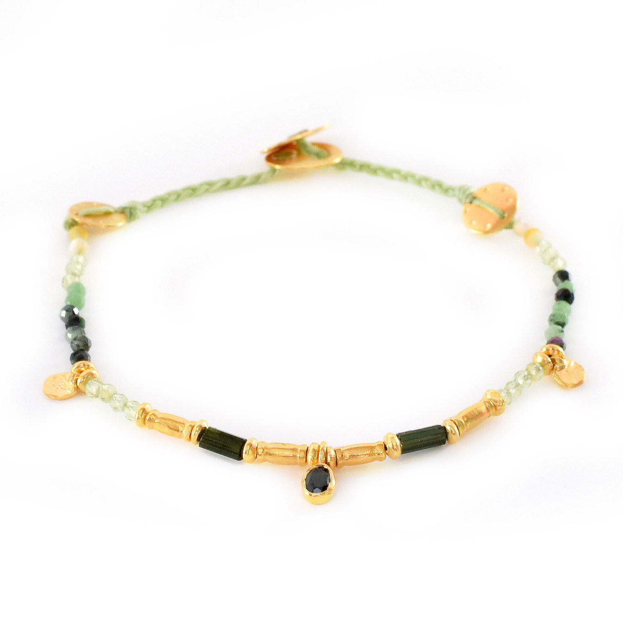 Smarties Gold Plated Beaded Bracelet with Zoisite, Peridot & Agate, Mary Gaitani, tomfoolery