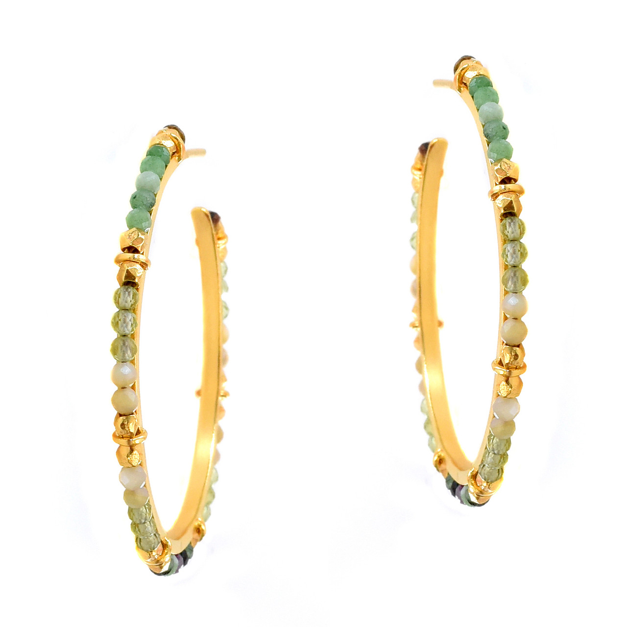 Smarties Gold Plated Beaded Hoops with Zoisite, Peridot & Agate, Mary Gaitani, tomfoolery