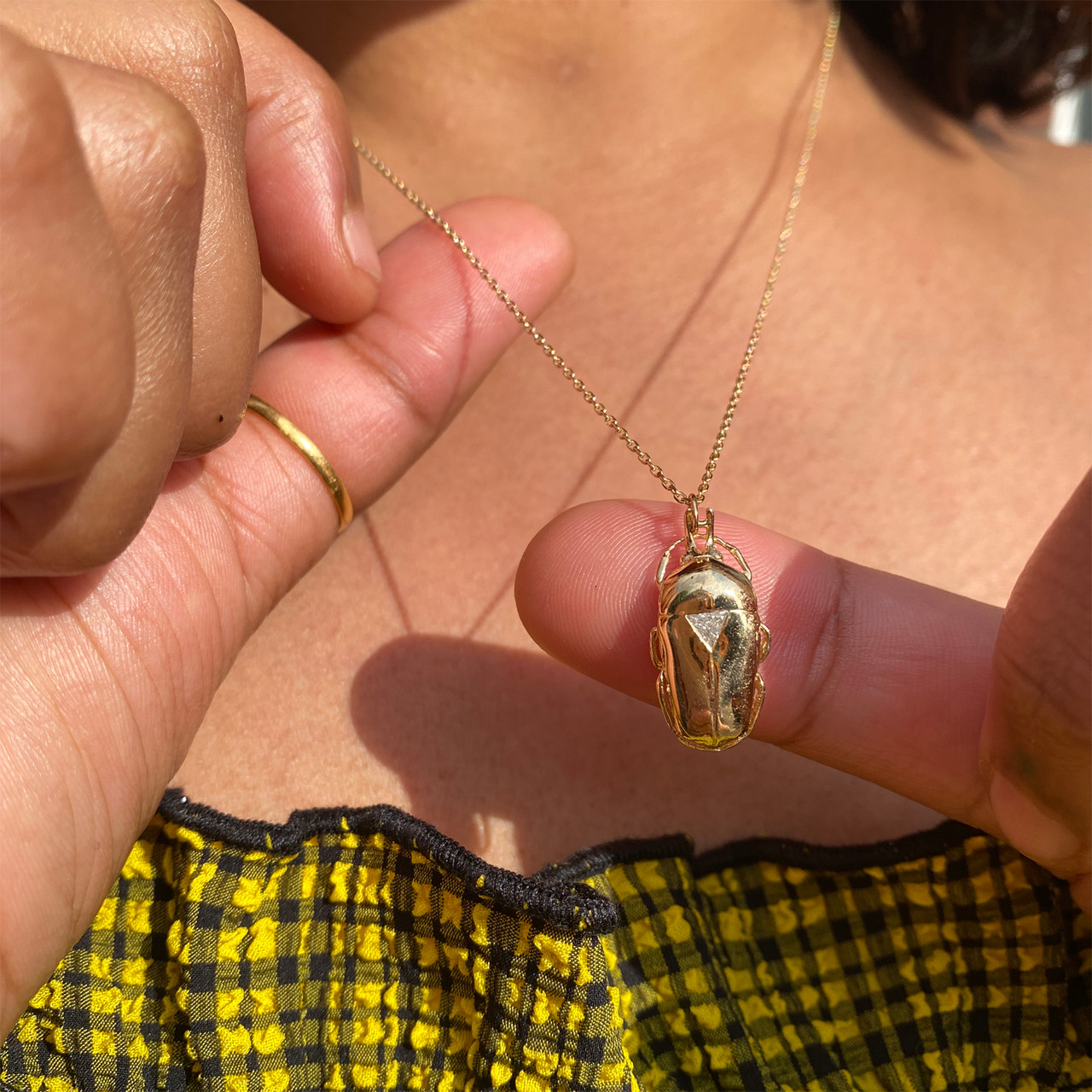 Trillion Diamond Scarab Pendant, Celine Daoust, tomfoolery