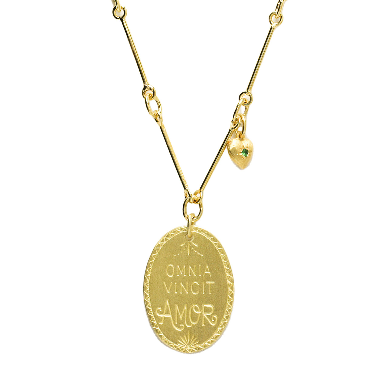 Gold Plated Omnia Vincit Tsavorite Pendant, Maria Beltran, tomfoolery