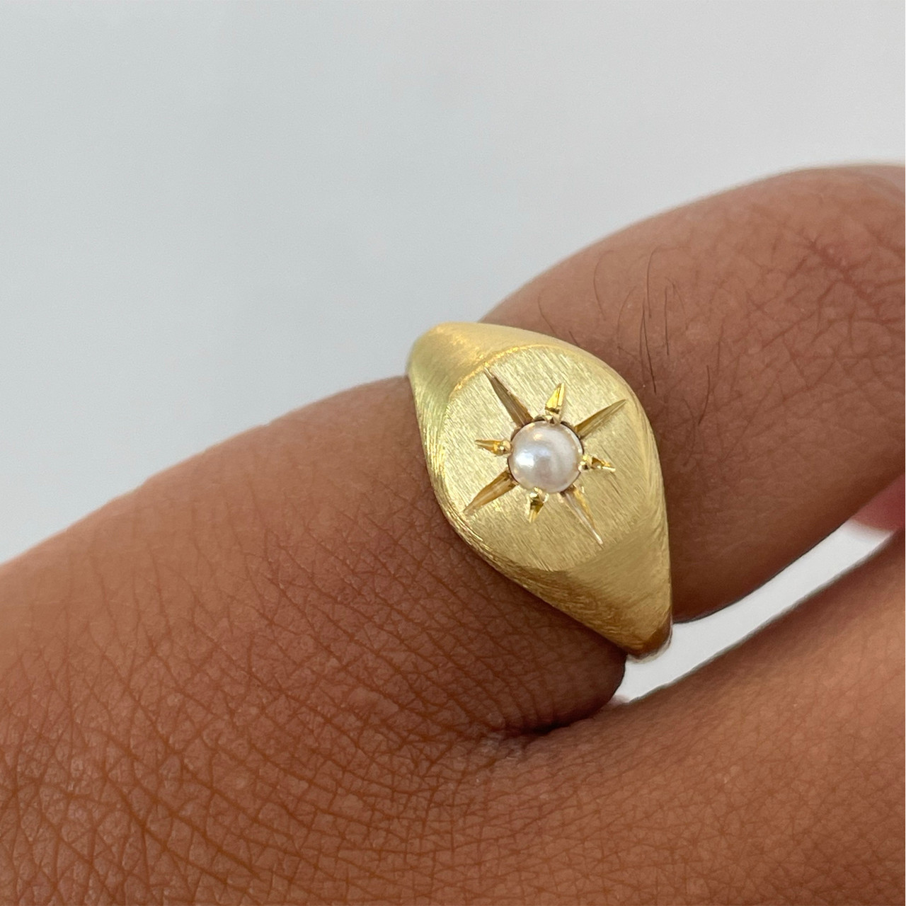 Gold Plated Signet Ring with Pearl, Maria Beltran, tomfoolery