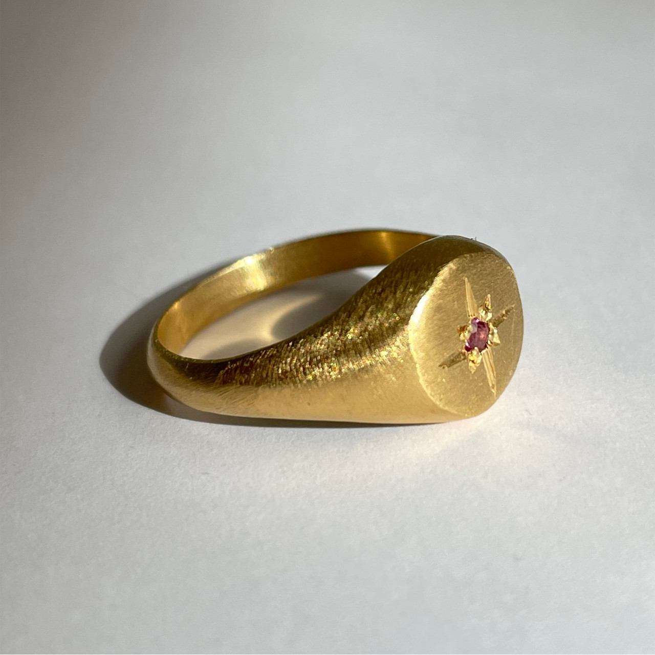 Gold Plated Signet Ring with Pink Sapphire, Maria Beltran, tomfoolery