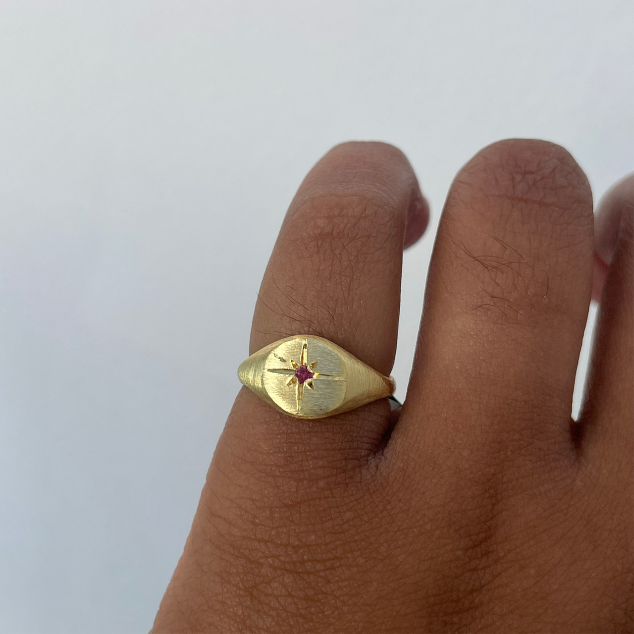 Gold Plated Signet Ring with Pink Sapphire, Maria Beltran, tomfoolery