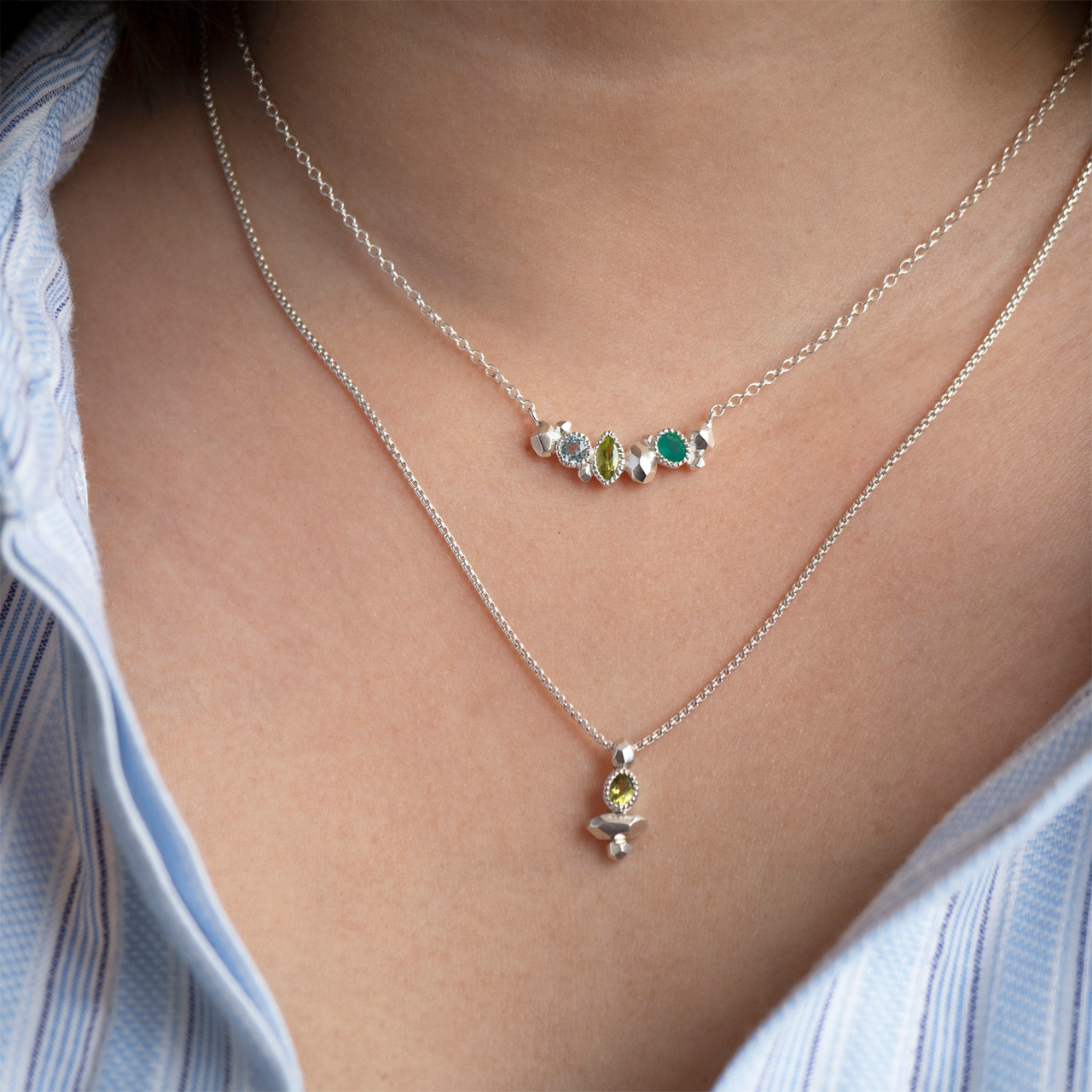 Gea Column Necklace in Silver with Peridot, Maria Manola, tomfoolery