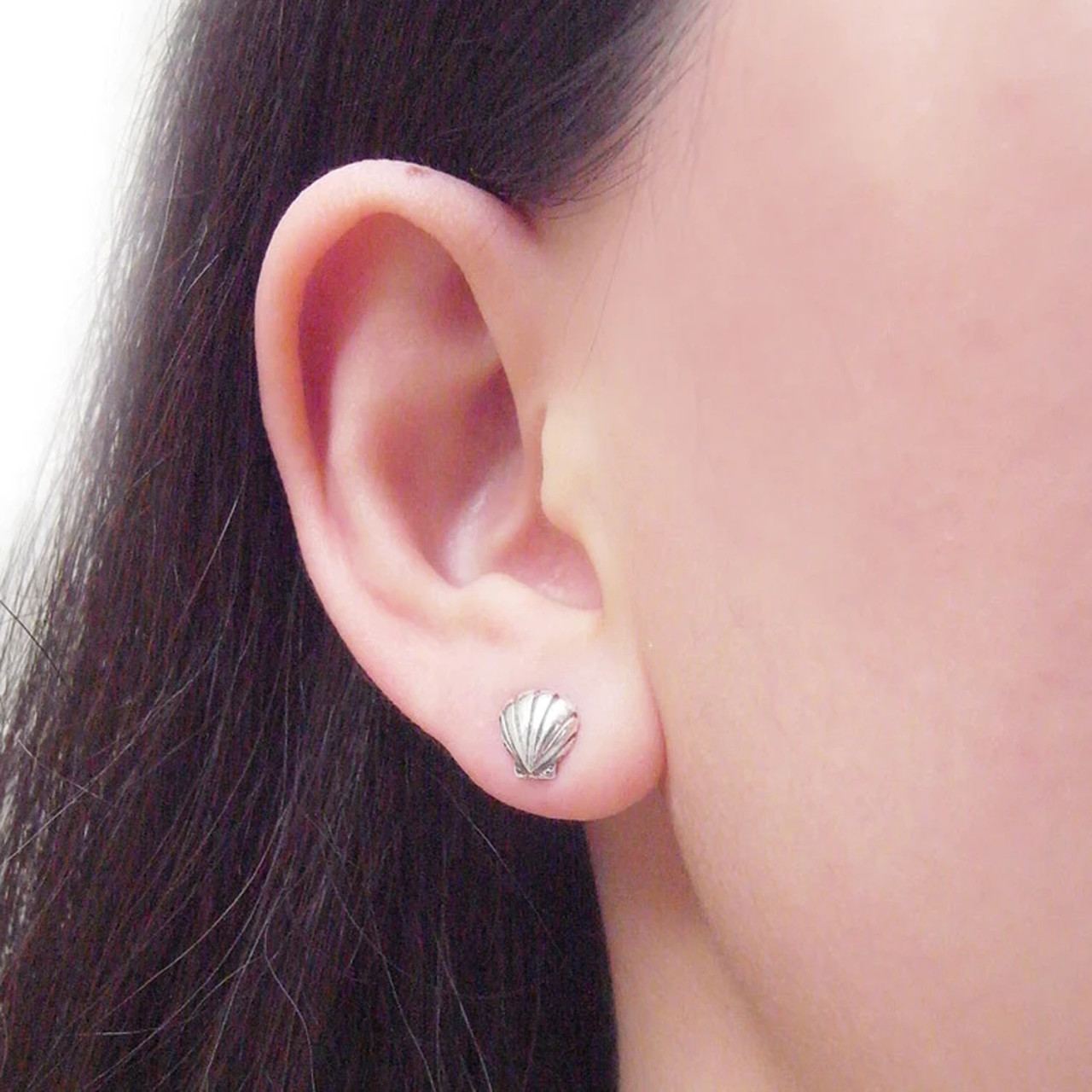 Silver Shell Stud Earrings, Momocreatura, tomfoolery