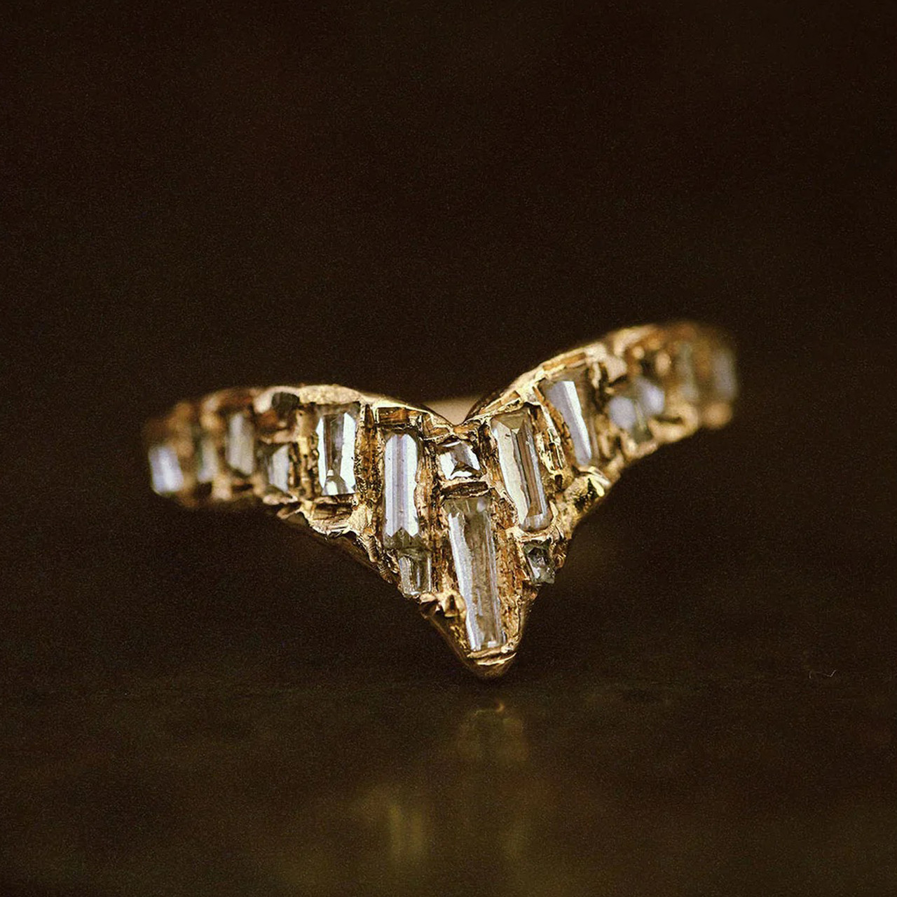 X White Baguette Diamond Scatter Point V Shape Ring, Ellis Mhairi Cameron, tomfoolery