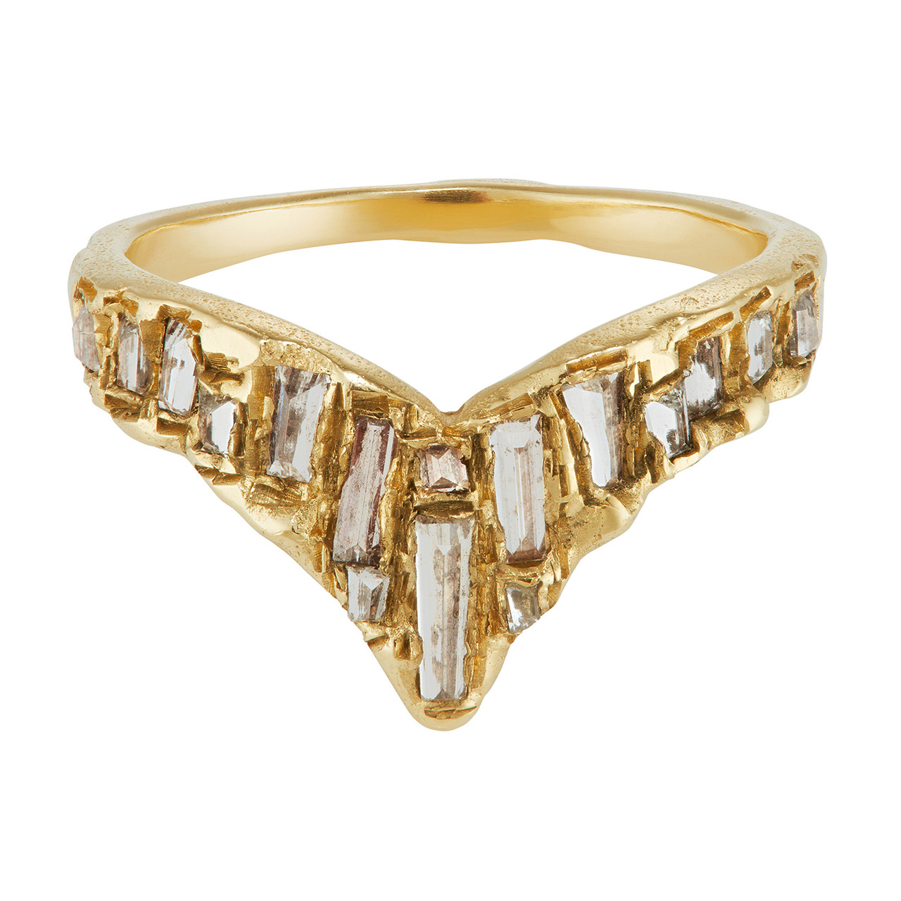 X White Baguette Diamond Scatter Point V Shape Ring, Ellis Mhairi Cameron, tomfoolery