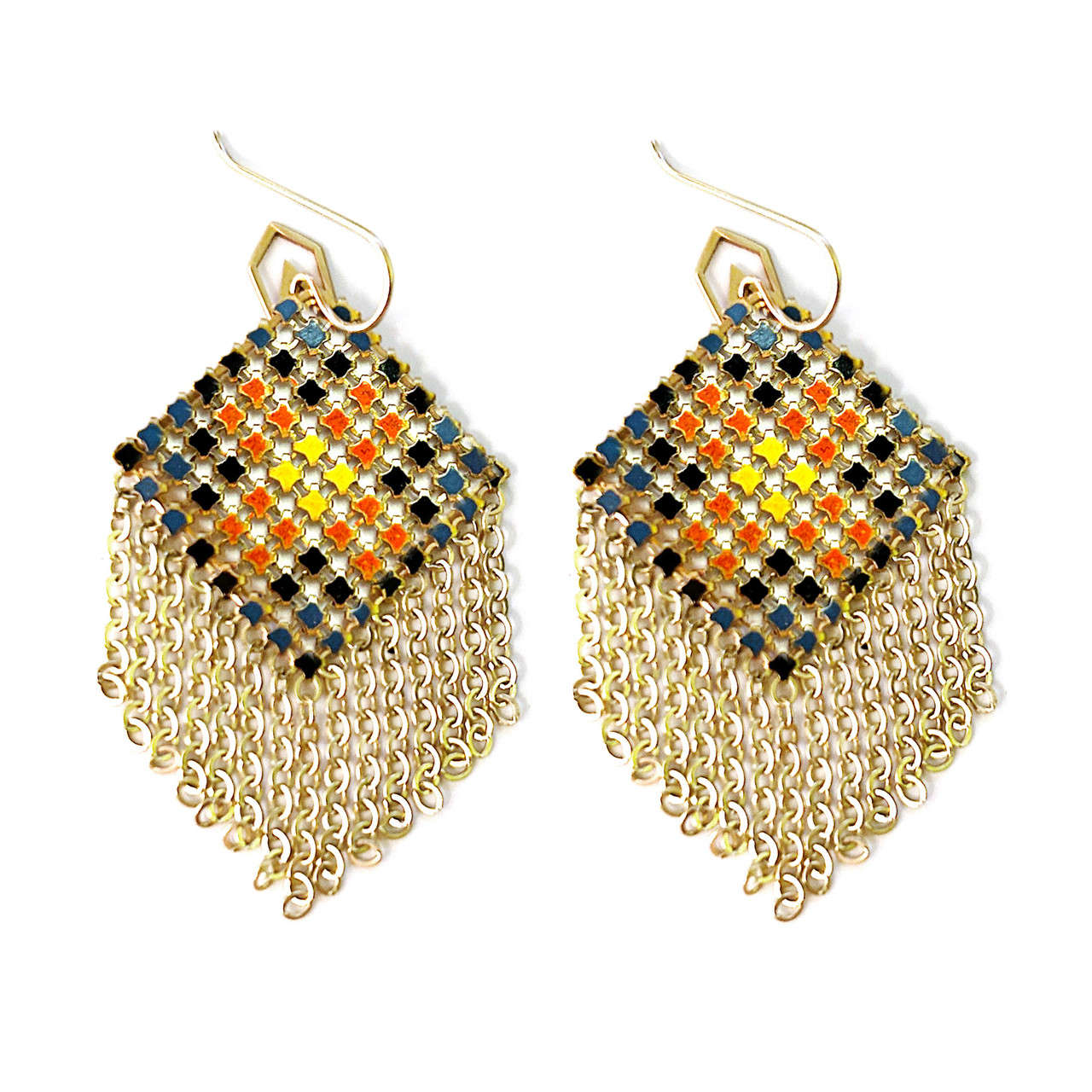 Red Cross Fringe Mesh Drop Earrings, Maral Rapp, tomfoolery