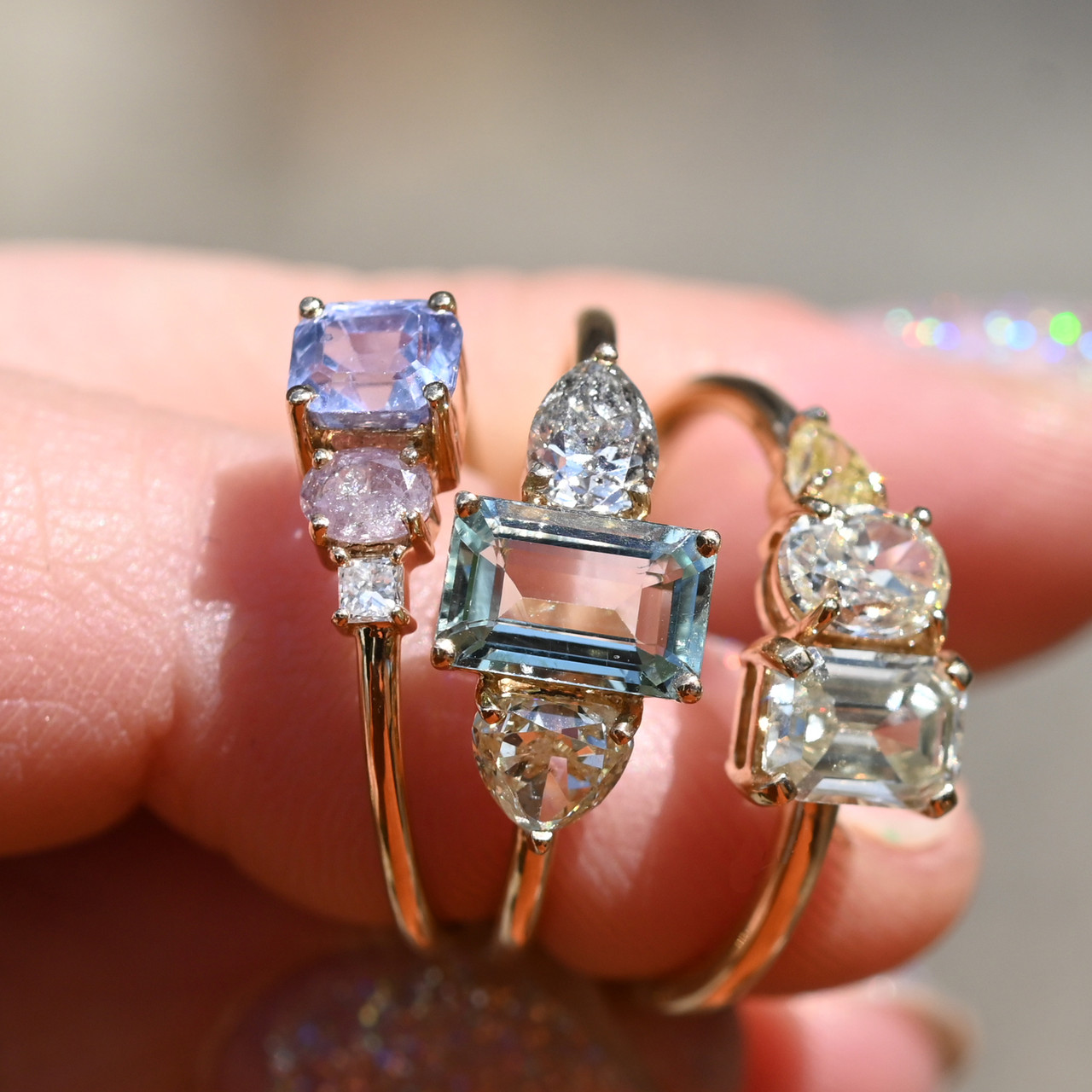 Trio Beryl and Diamond Three Stone Ring, tf House - Infinite, tomfoolery