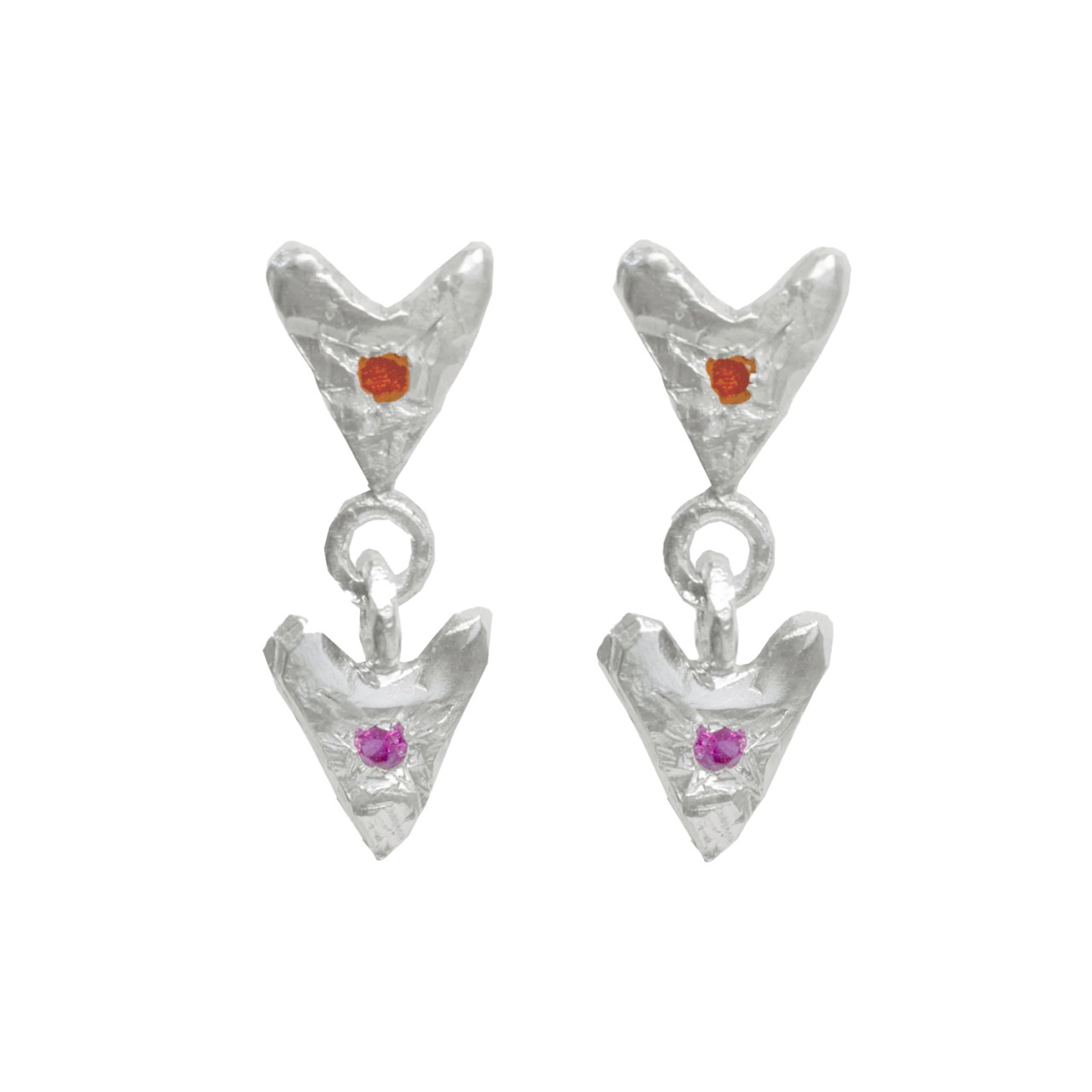 Twin Sapphire Heart Drop Earrings, The Ouze, tomfoolery