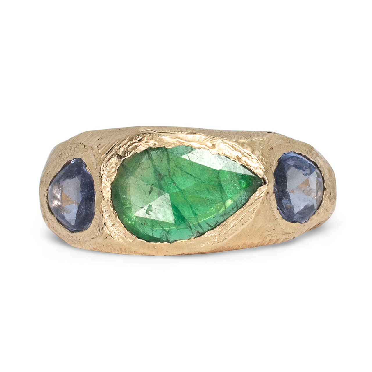 Deep Green & Blue Sapphire Three Stone Tapered Ring, Page Sargisson, tomfoolery