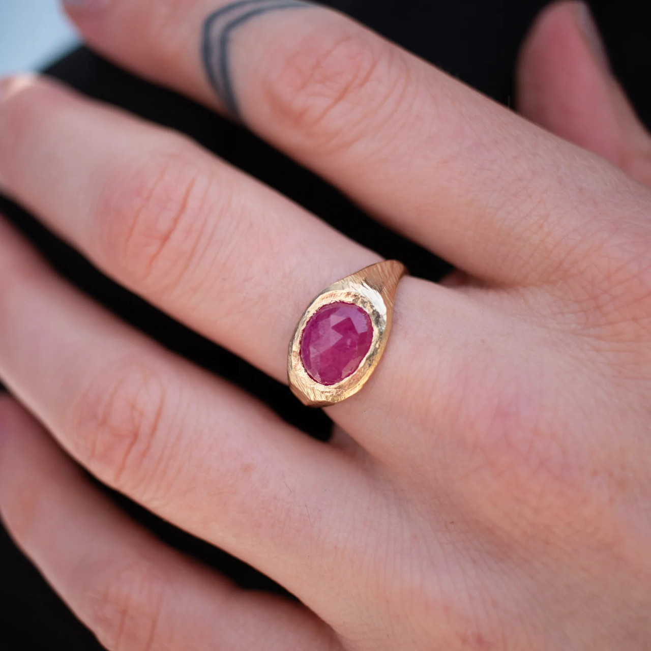 Ruby Brushed Signet Ring, Page Sargisson, tomfoolery