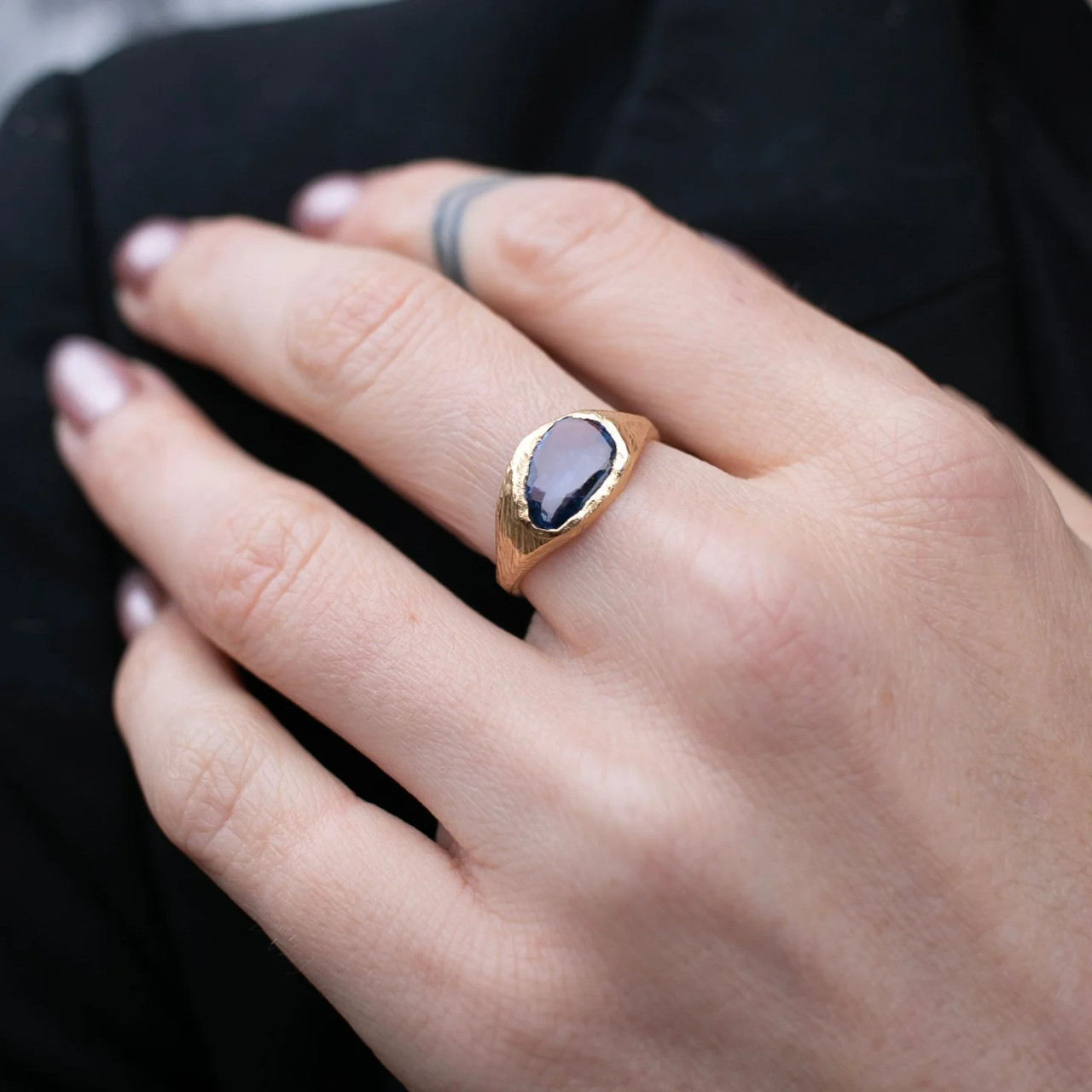 Blue Sapphire Brushed Signet Ring, Page Sargisson, tomfoolery