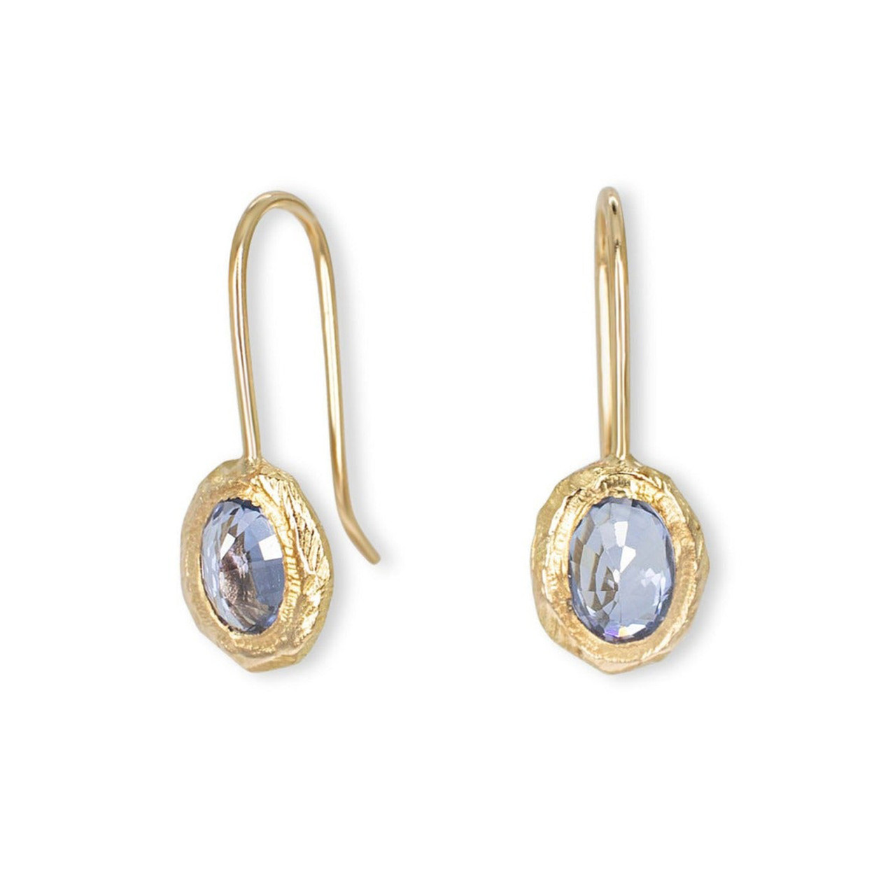 Oval Stone Fixed Hook Earrings in Light Blue Sapphire, Page Sargisson, tomfoolery