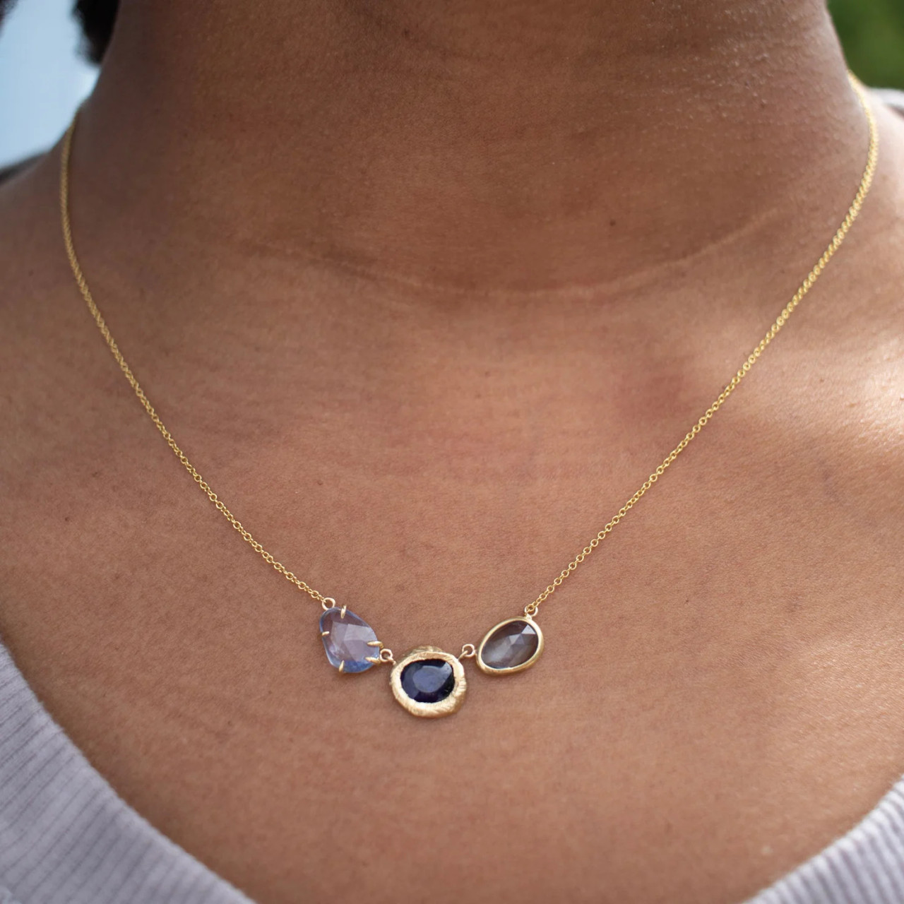 Triple Blue Sapphire Necklace, Page Sargisson, tomfoolery