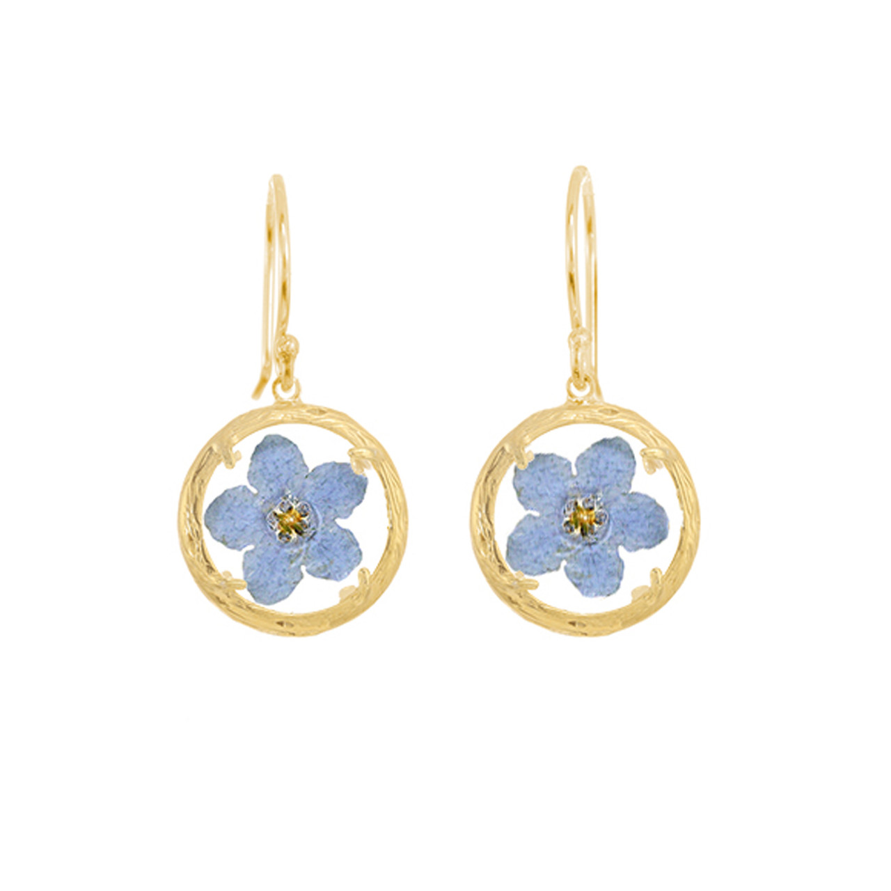 Gold Plated Mini Glass Botanical Drop Earrings Forget-Me-Not, Catherine Weitzman, tomfoolery