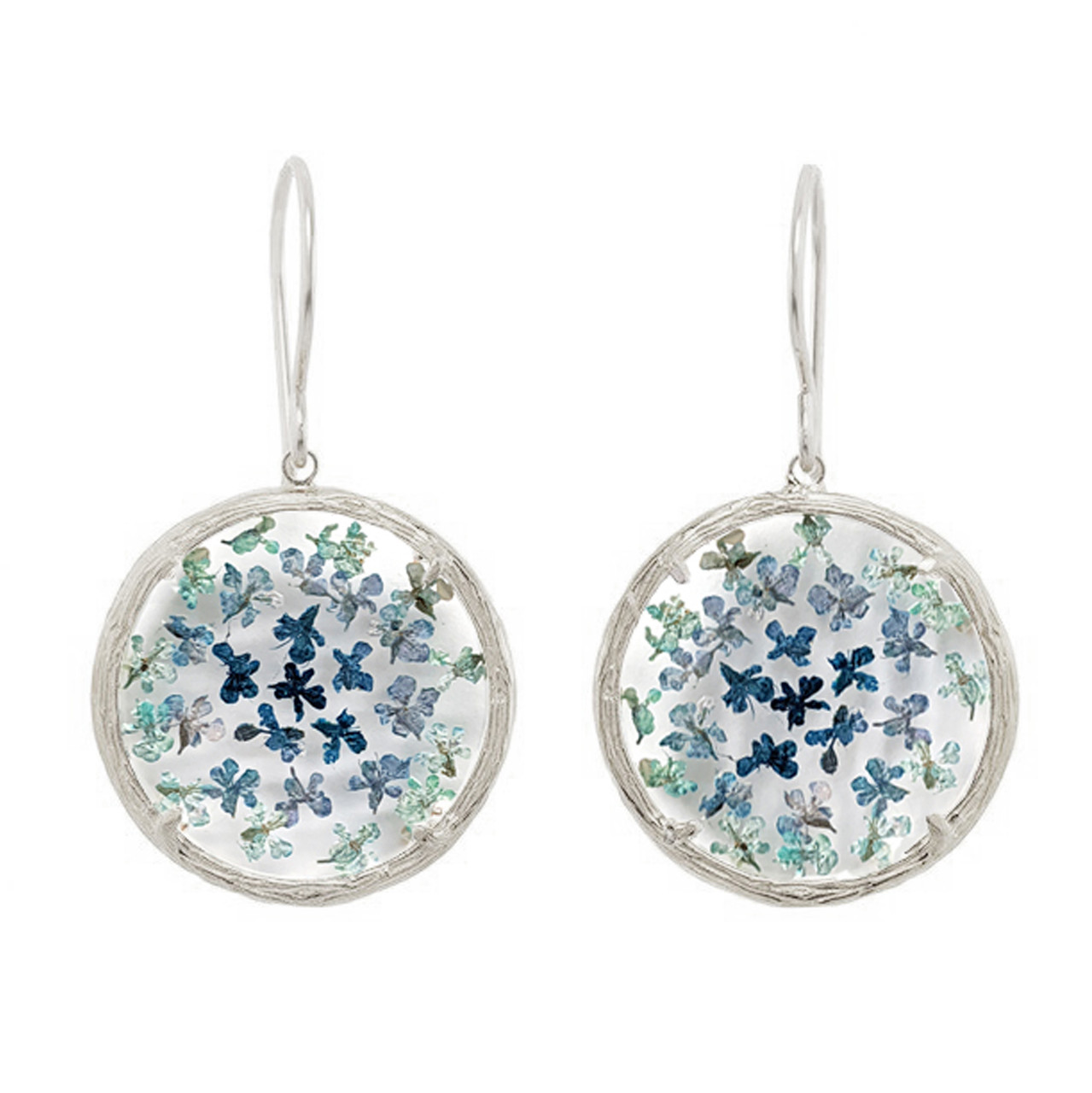 Silver Small Botanical Mandala Drop Earrings Blue Ombre, Catherine Weitzman, tomfoolery