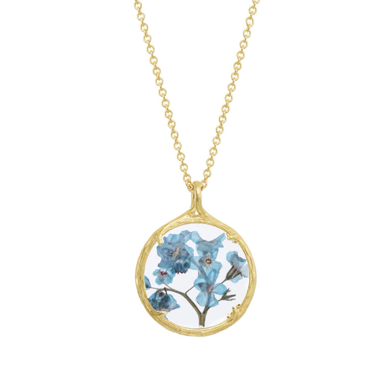 Gold Plated Small Glass Botanical Pendant Forget-Me-Not, Catherine Weitzman, tomfoolery