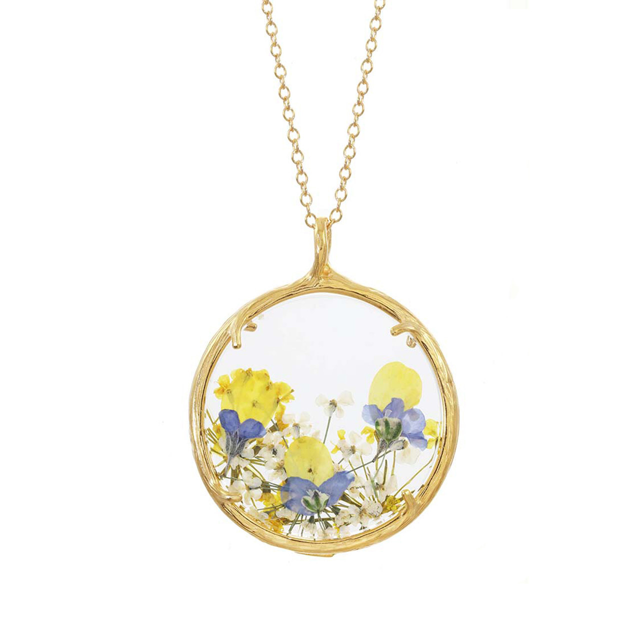 Gold Plated Large Glass Botanical Pendant Spring Blossoms, Catherine Weitzman, tomfoolery