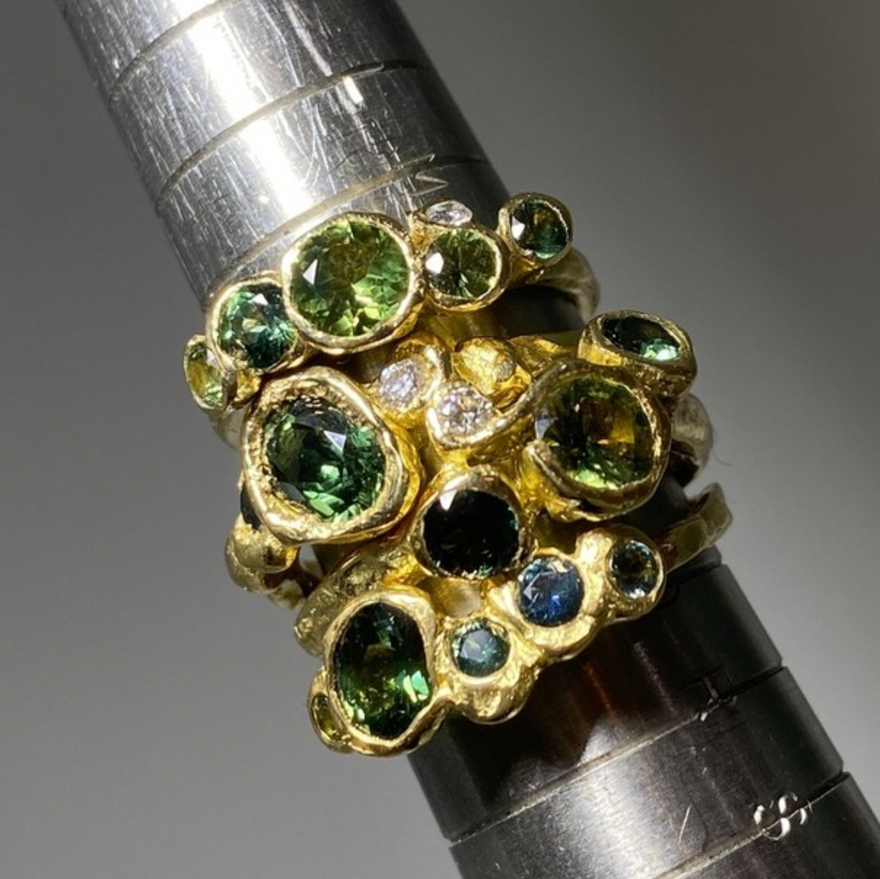 Ocean Green Sapphire Cluster Ring, Emily Nixon, tomfoolery