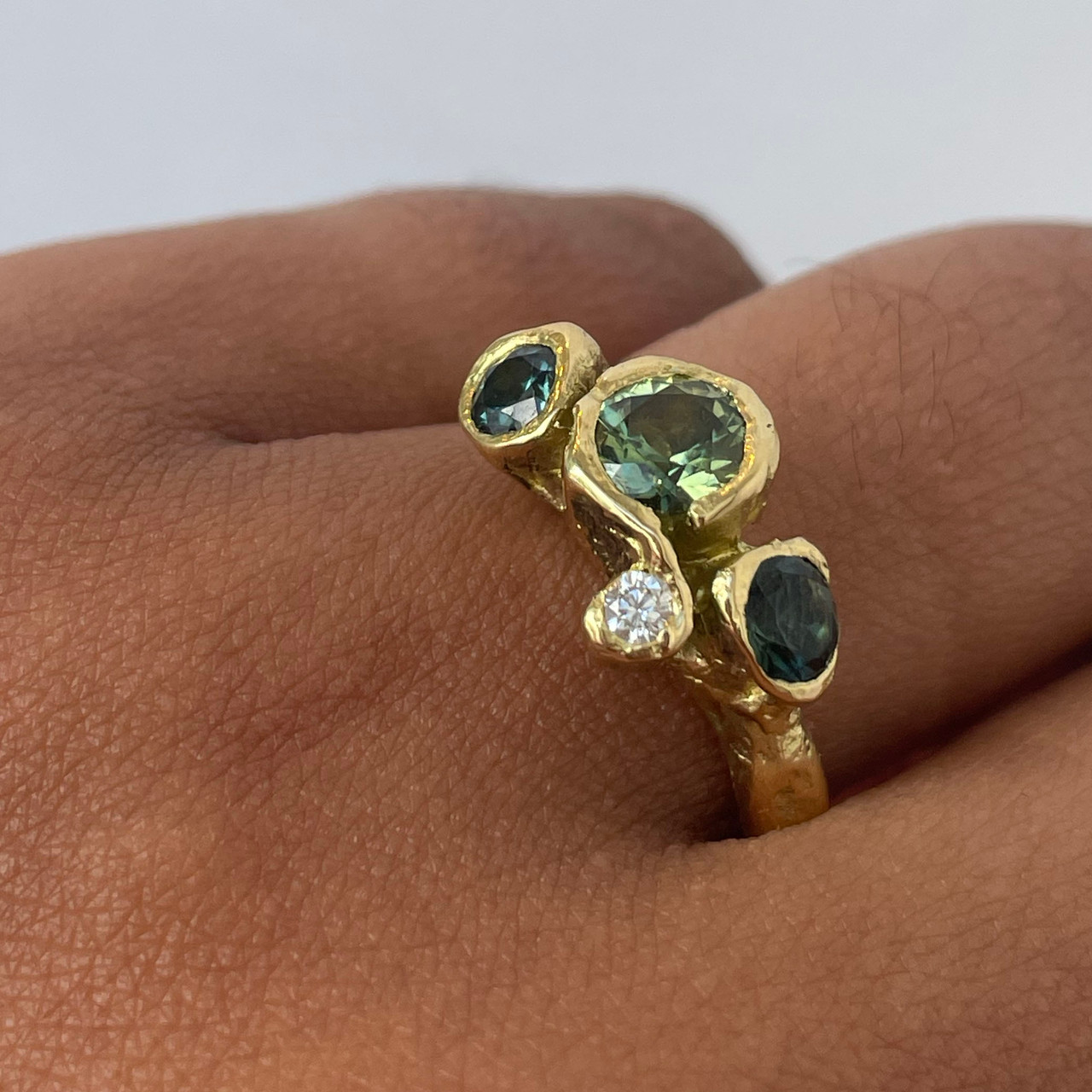 Ocean Teal Sapphire Cluster Ring, Emily Nixon, tomfoolery