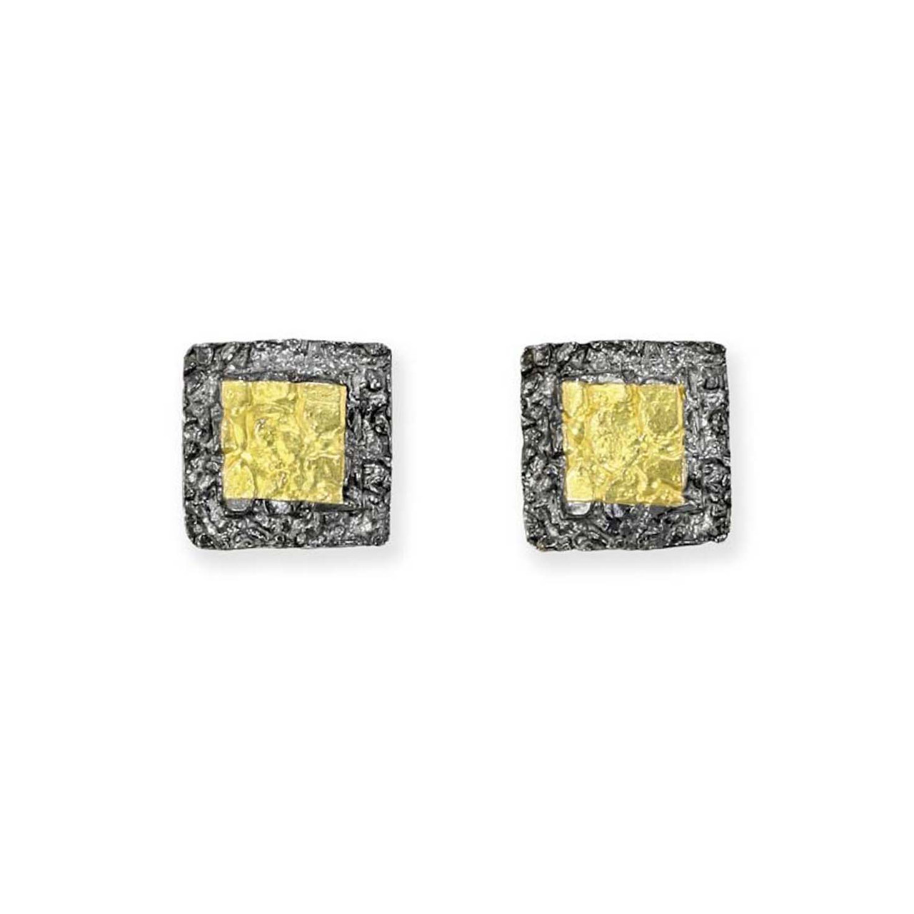 Oxidised Silver & Gold Square Studs, Apostolos, tomfoolery