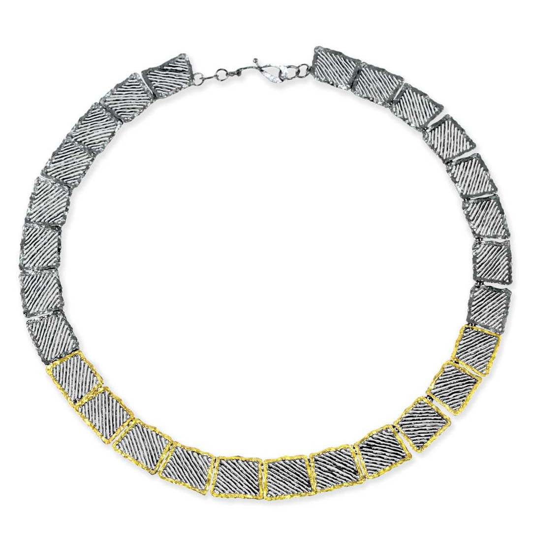 Oxidised Silver & Gold Organic Square Link Necklace, Apostolos, tomfoolery