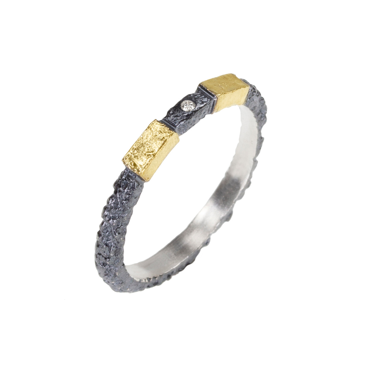 Oxidised Silver, Gold & Champagne Diamond Step Ring, Apostolos, tomfoolery