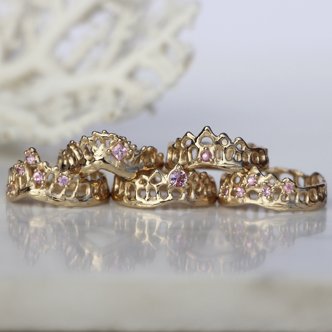 Pink Sapphire Cluster Mermaid Crown Ring, Alice Clarke, tomfoolery