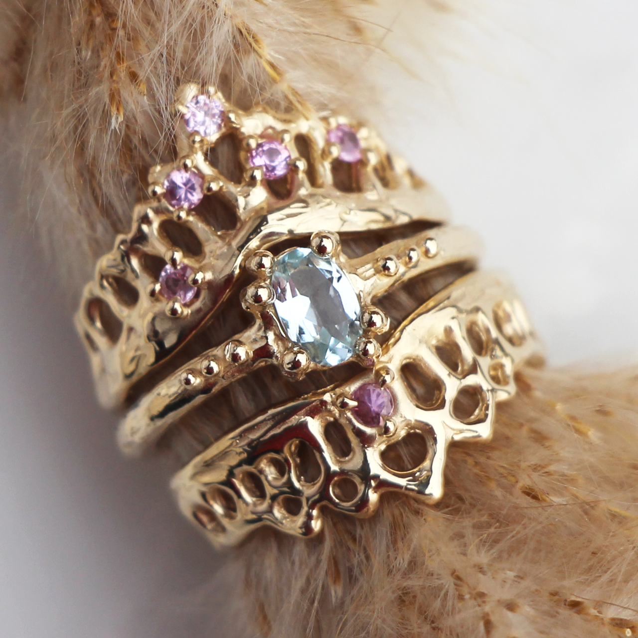 Single Pink Sapphire Mermaid Crown Ring, Alice Clarke, tomfoolery