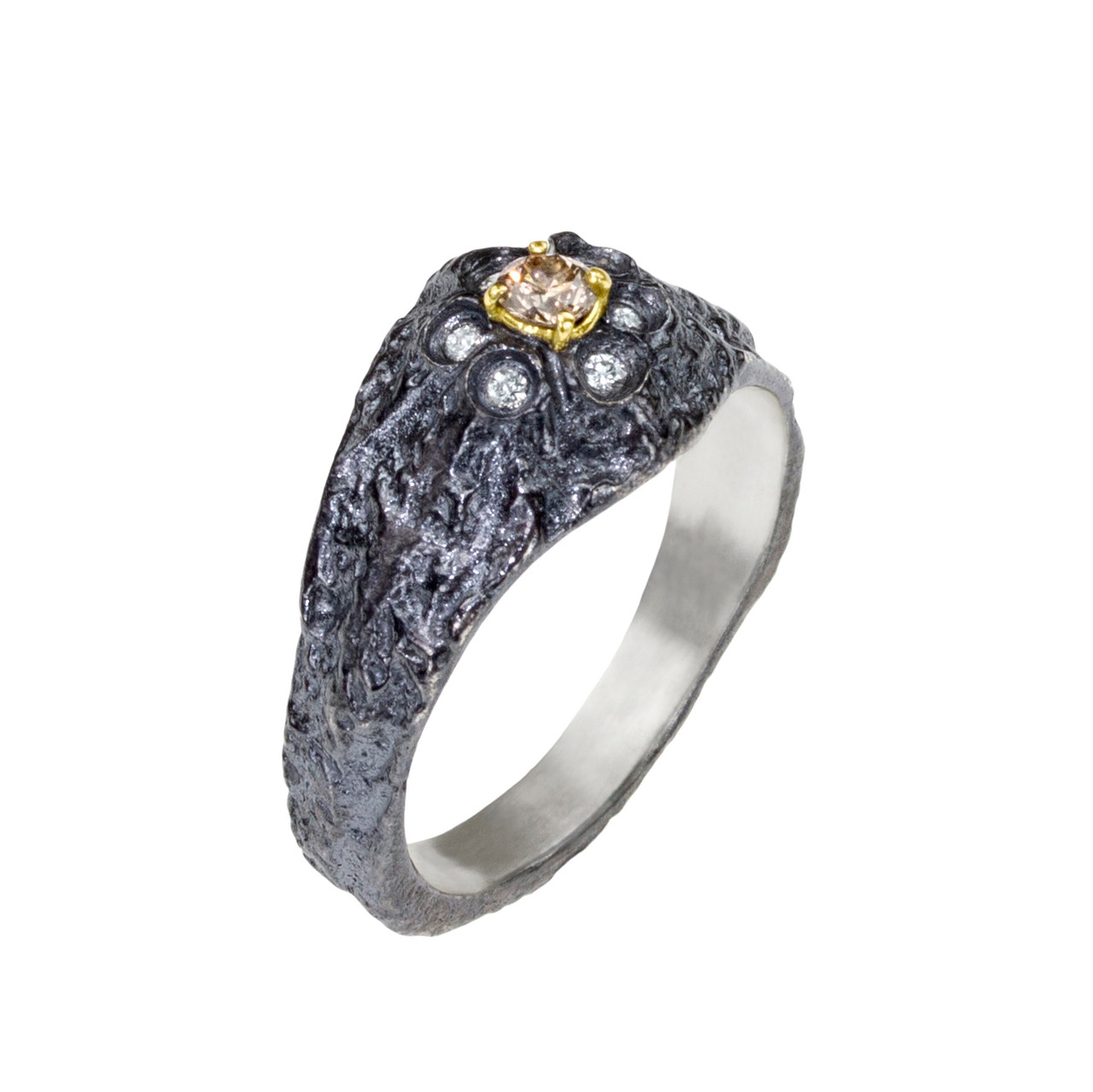 Oxidised Silver & Diamond Flower Ring, Apostolos, tomfoolery