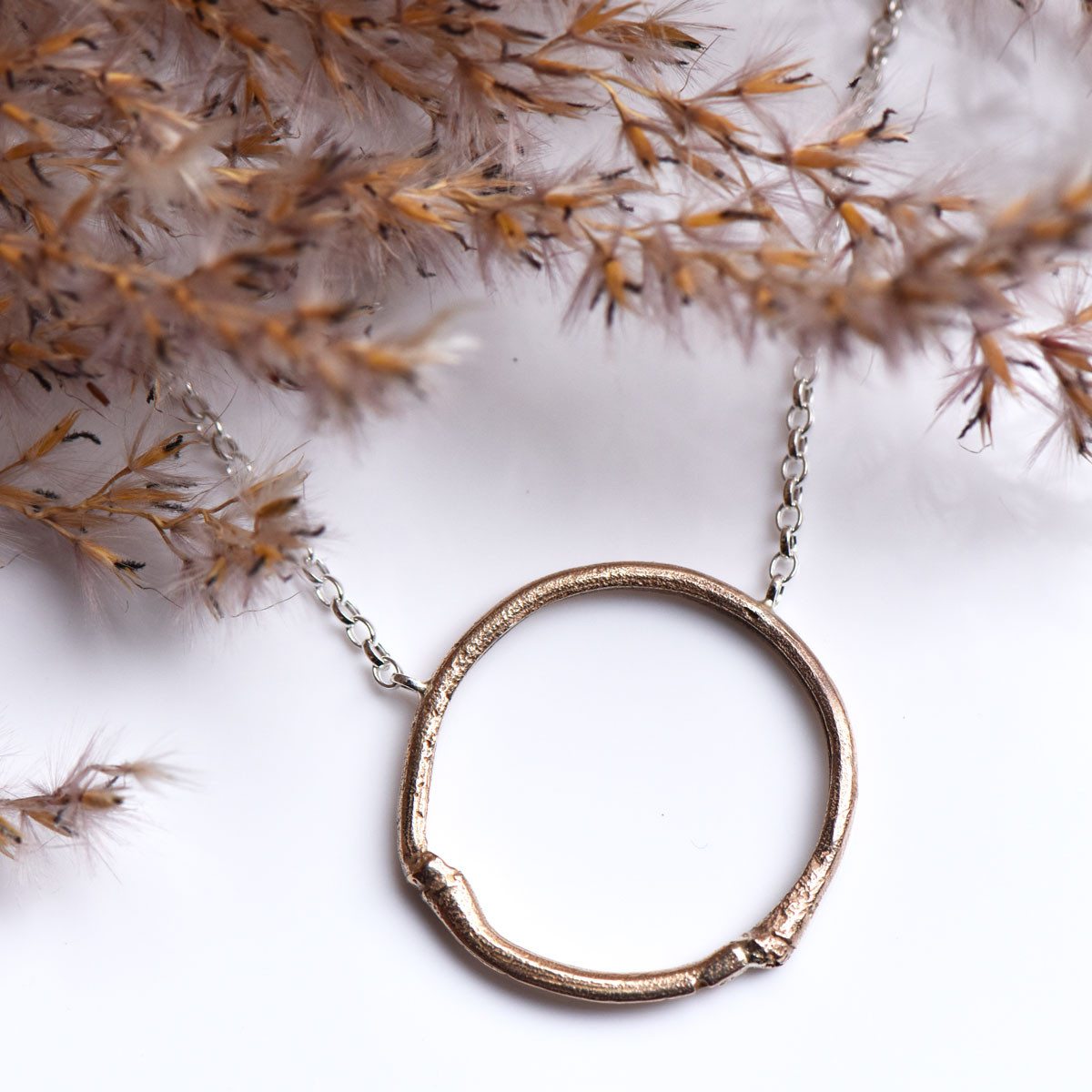 Large Bronze & Silver Bamboo Hoop Necklace, Issy White, tomfoolery