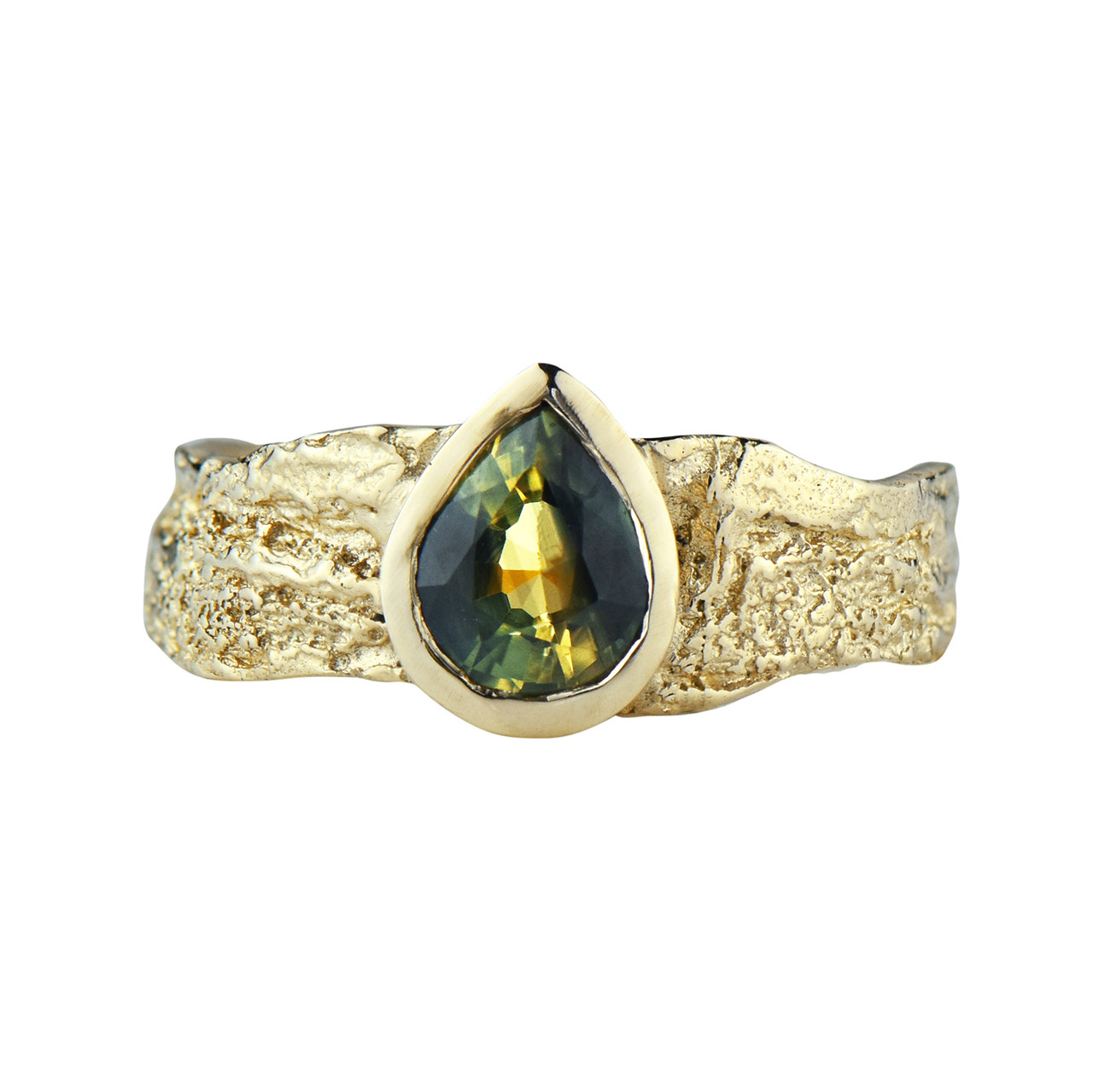 Gold & Green Montana Sapphire Wide London Plane Ring, Issy White, tomfoolery