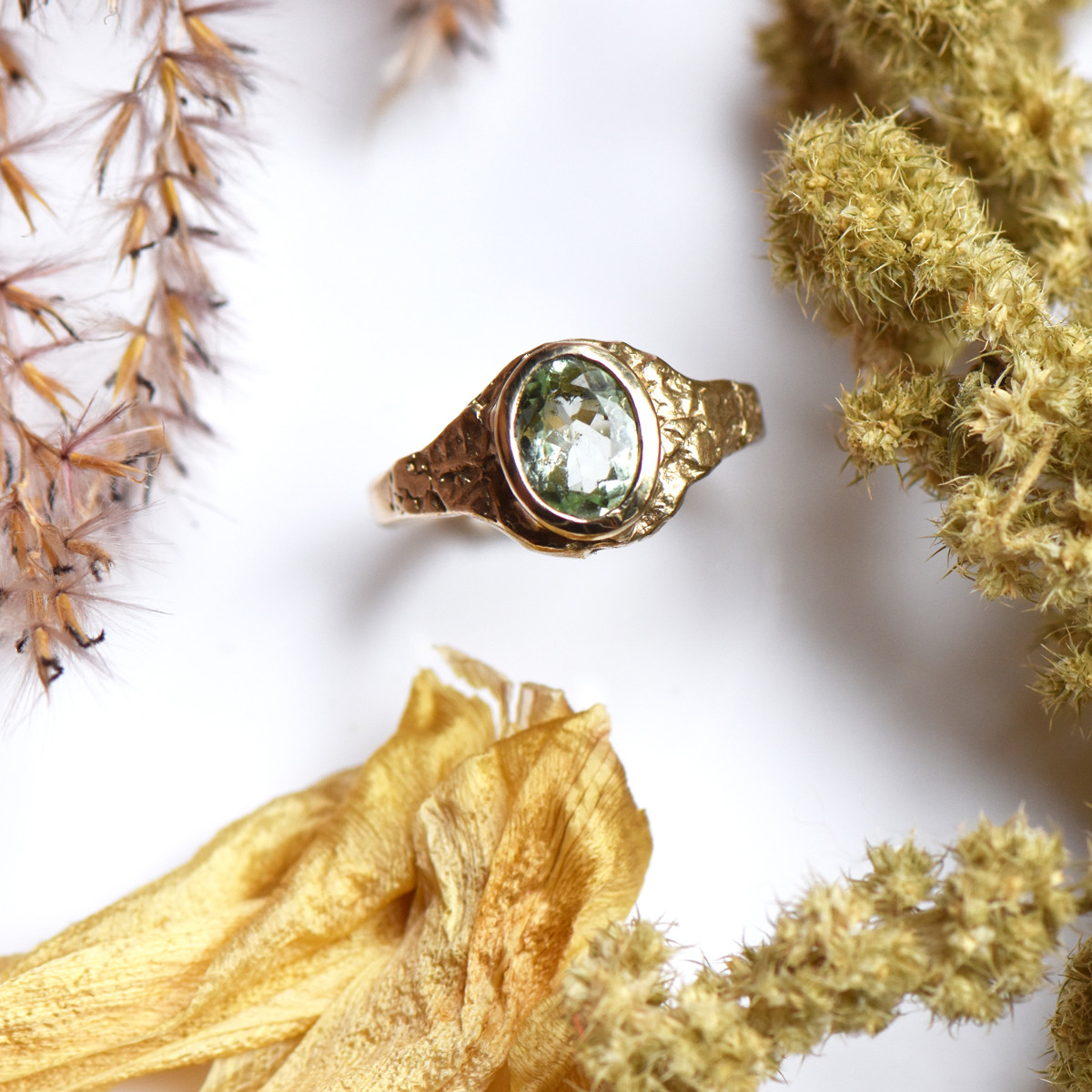 Gold & Mint Tourmaline Bezel Set Signet Ring, Issy White, tomfoolery