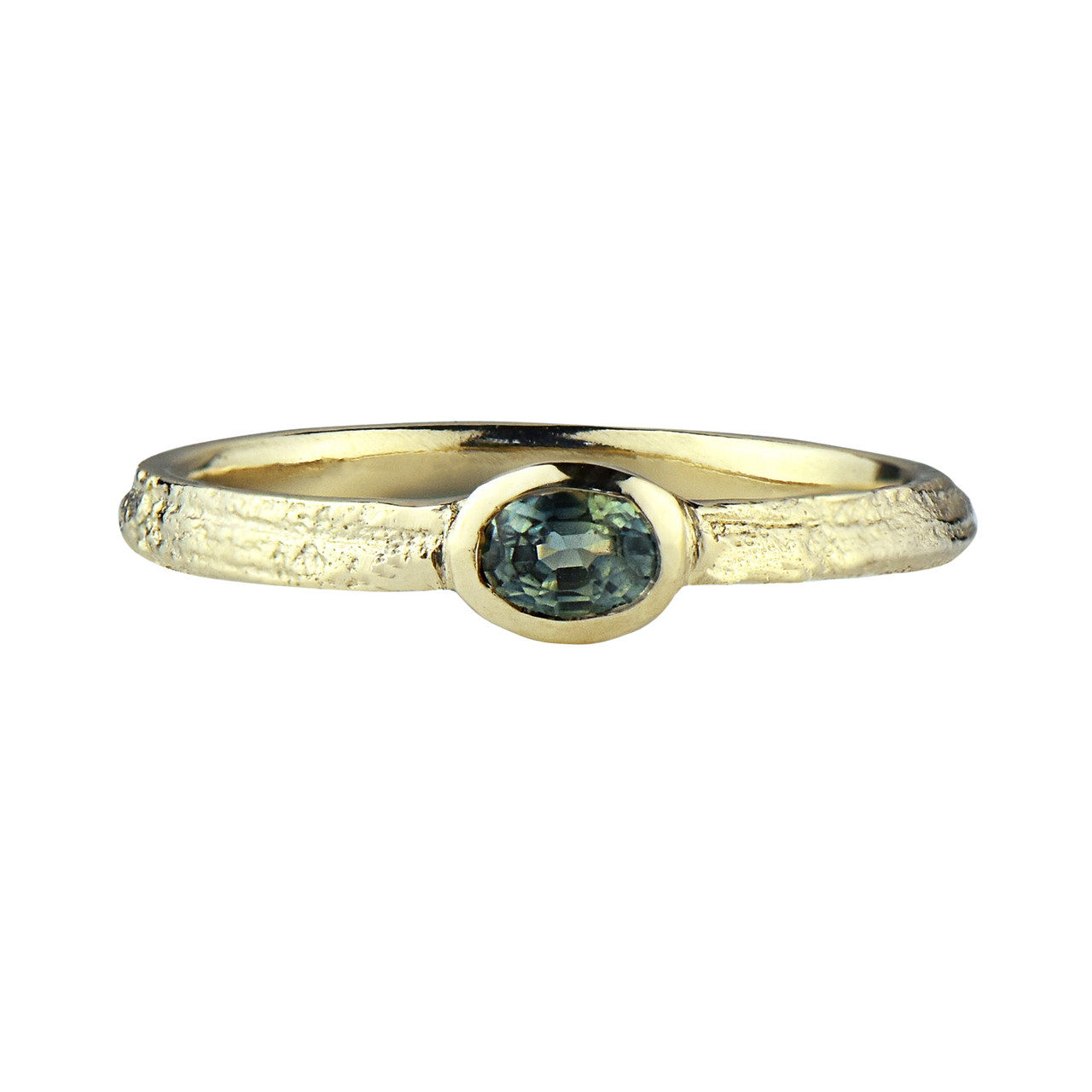 Skinny Gold & Green Montana Sapphire Gemstone Oak Ring, Issy White, tomfoolery