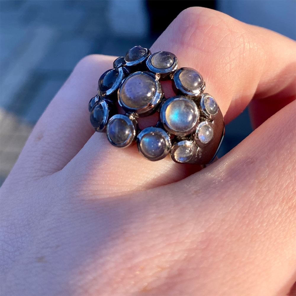 Labradorite Cabochon Dot Dome Ring - Tomfoolery London