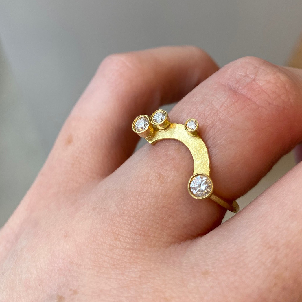 Diamond & Yellow Gold Halo Ring, Shimara Carlow, tomfoolery