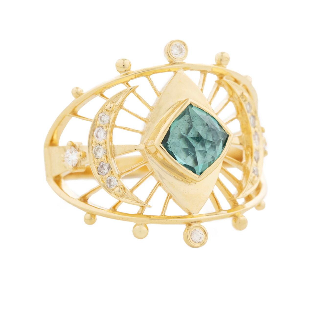 One-Of-A-Kind Green Tourmaline & Diamond Moon Shield Ring, Celine Daoust, tomfoolery