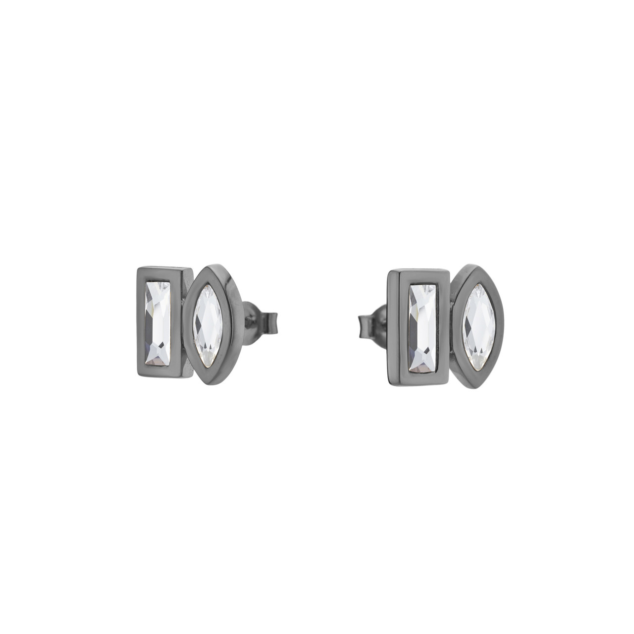 Dress Gun Metal Plated Duo Crystal Studs, tf House - Dress, tomfoolery