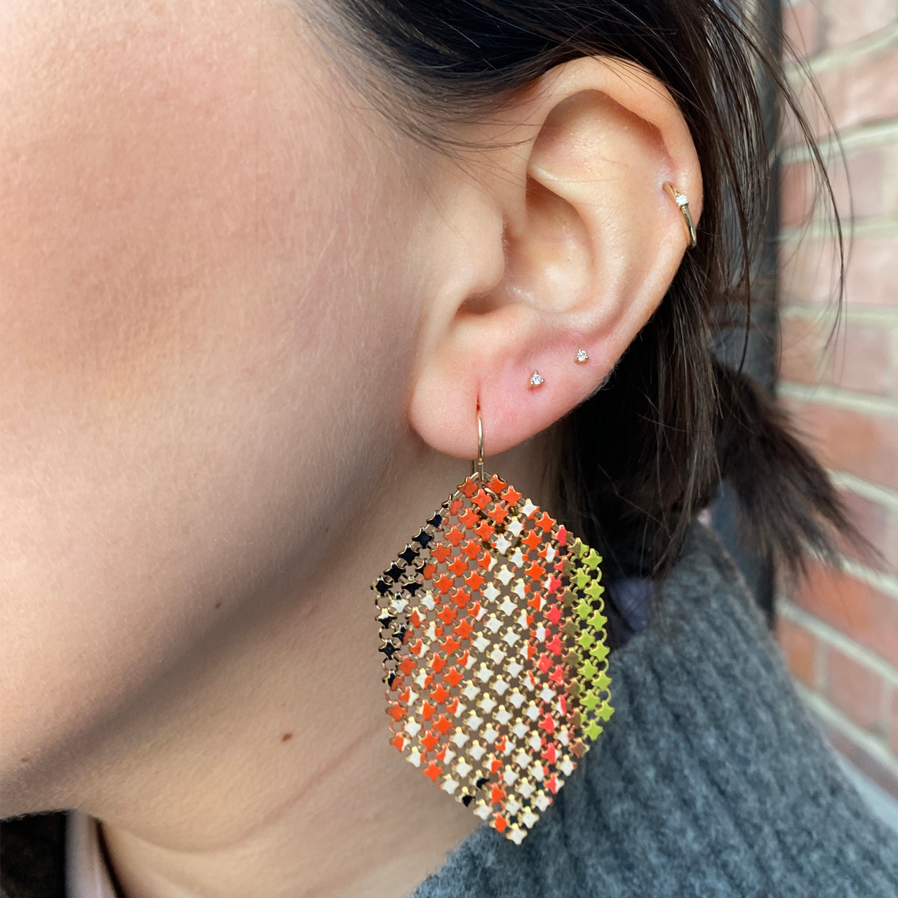 Orange Frond Mesh Drop Earrings, Maral Rapp, tomfoolery