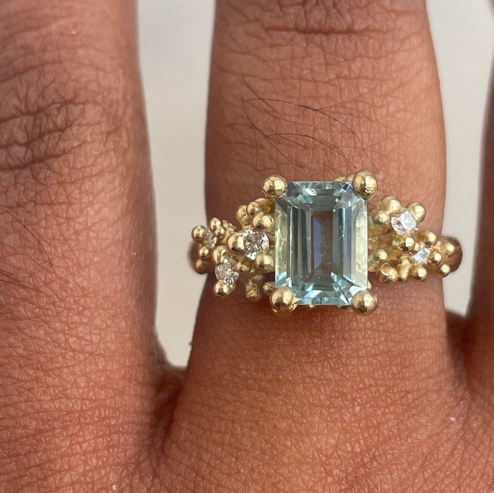 Aquamarine and Diamond Encrusted Ring, Ruth Tomlinson, tomfoolery