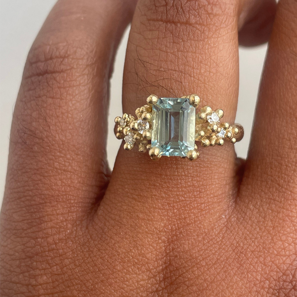 Aquamarine and Diamond Encrusted Ring, Ruth Tomlinson, tomfoolery