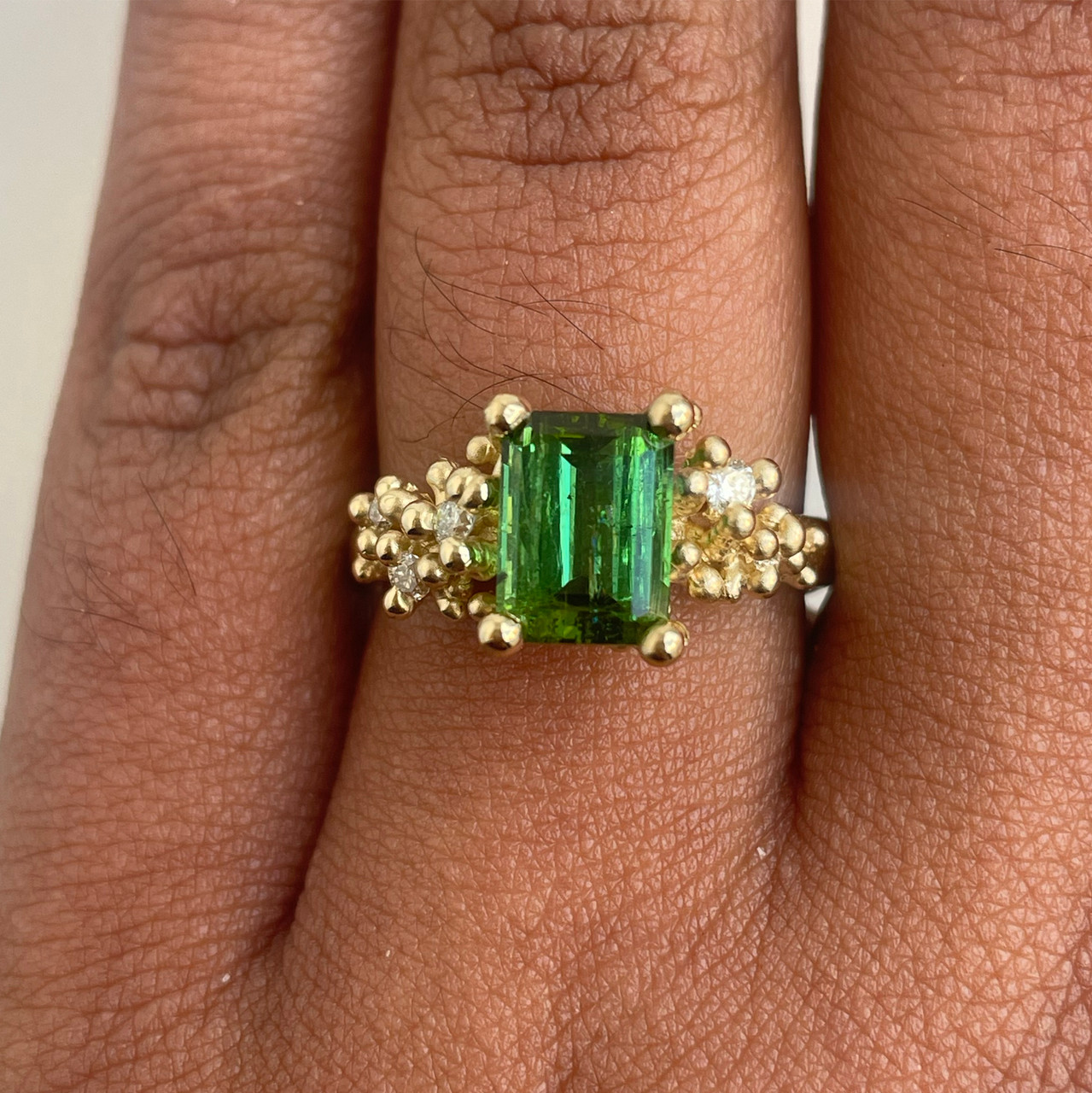 Green Tourmaline and Diamond Encrusted Ring, Ruth Tomlinson, tomfoolery