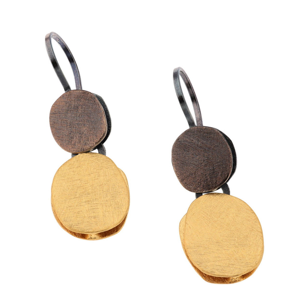 Brown & Gold Plated Double Oval Drop Earrings, Deco Echo, tomfoolery