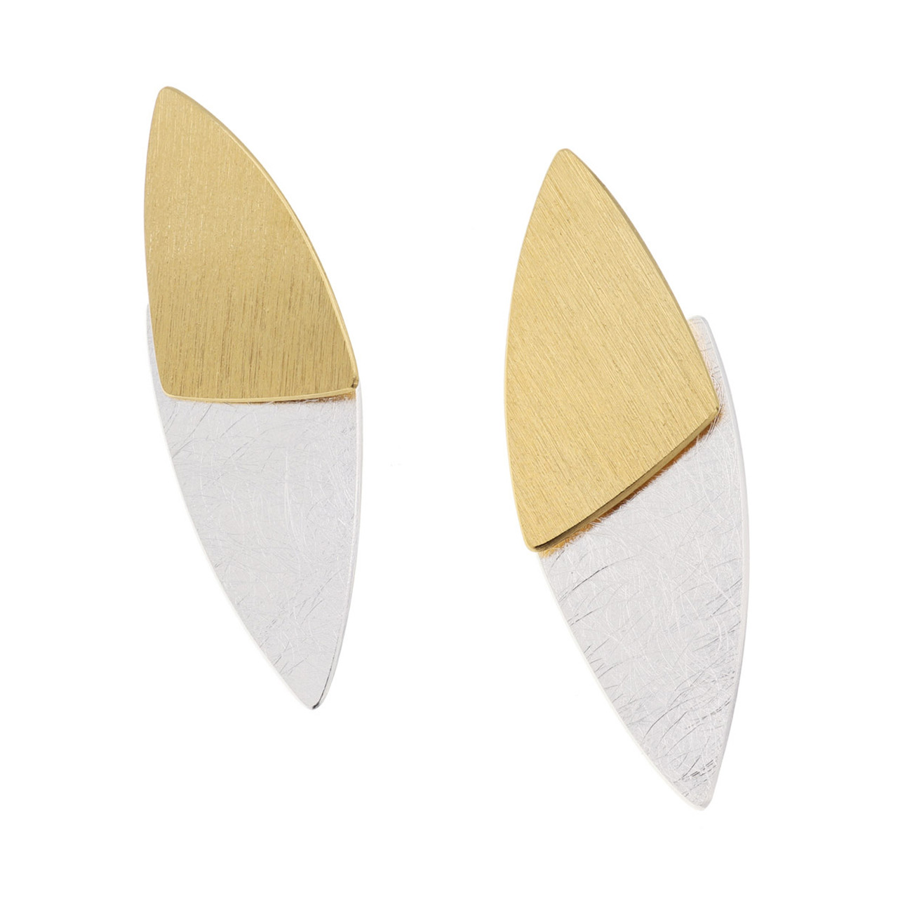 Silver & Gold Plated Double Triangle Earrings, Deco Echo, tomfoolery