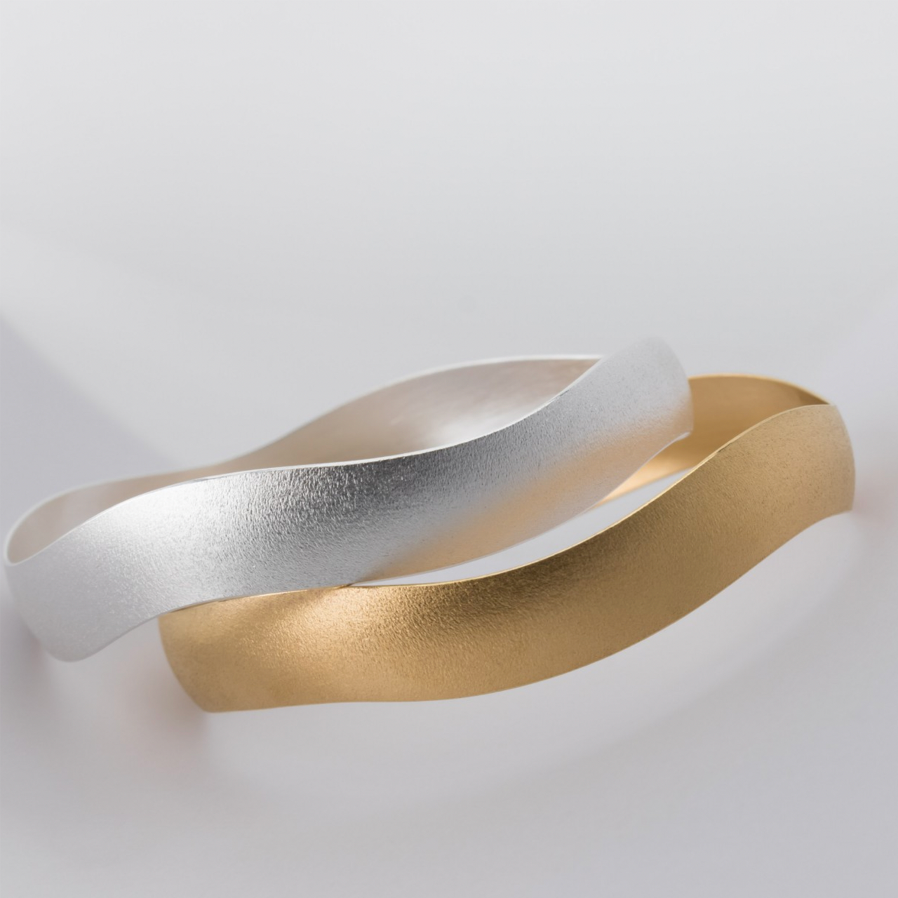 Gold Plated Wide Wave Bangle, Deco Echo, tomfoolery