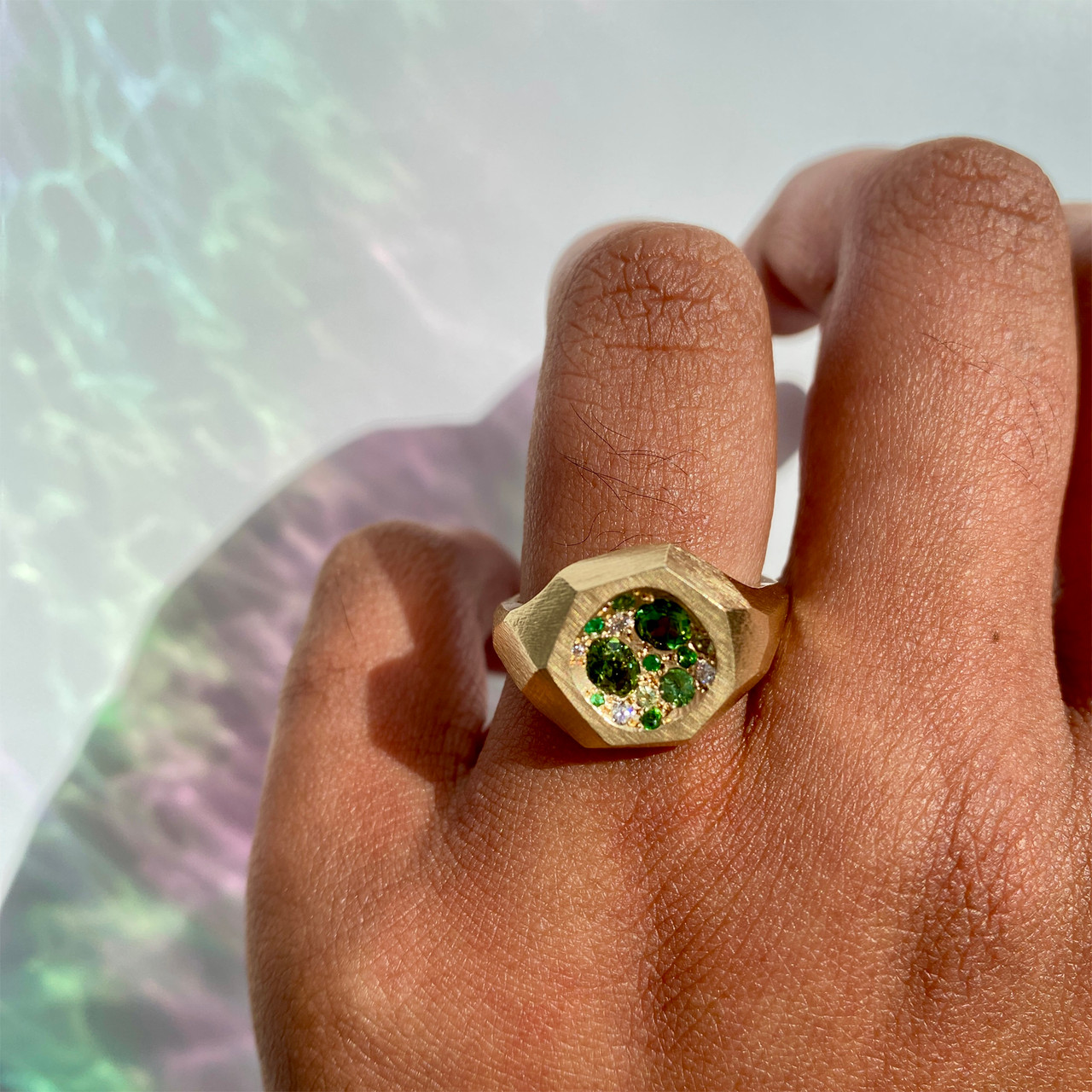 Verdant Minerals Geoda Art Ring, Maria Manola, tomfoolery London, Art Ring 2023 exhibition